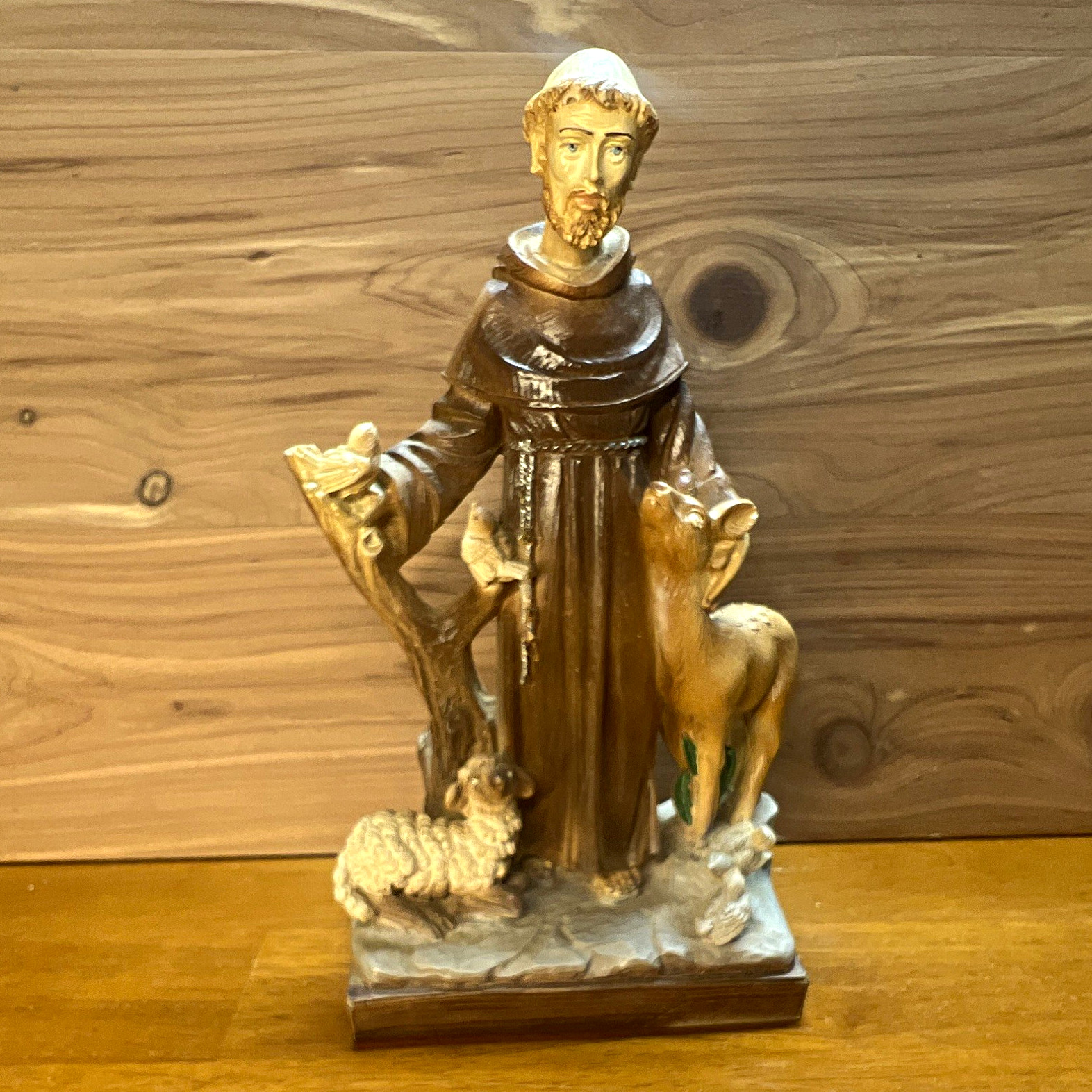 Vintage St. Francis of Assisi Figurine Statue with Animals Deer Sheep M.D. Vintage St. Francis of Assisi Figurine Statue with Animals Deer Sheep M.D.