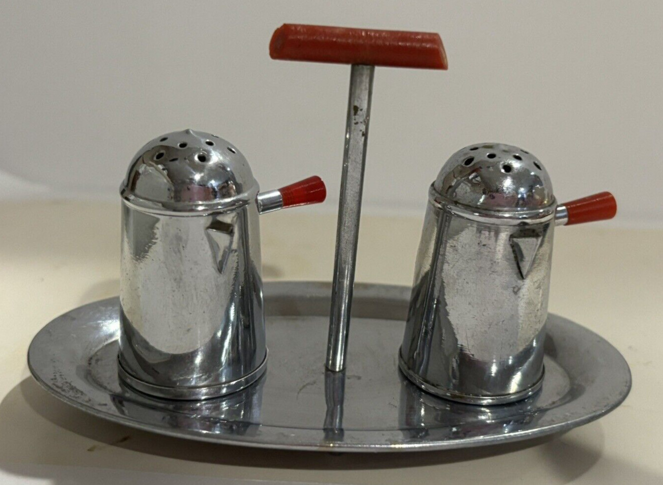 Vintage Art Deco Chrome Bakelite salt and pepper shakers occupied japan