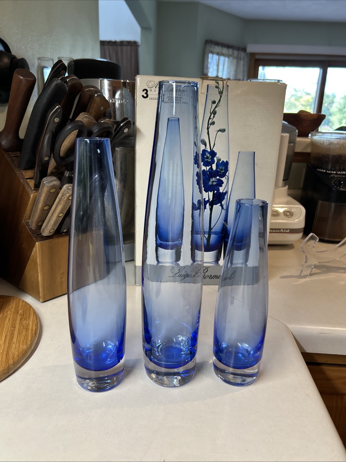 Vintage Luigi Bormioli Michelangelo Blue 3-Piece Vase Set NIB Italy Cobalt Glass Vintage Luigi Bormioli Michelangelo Blue 3-Piece Vase Set NIB Italy Cobalt Glass