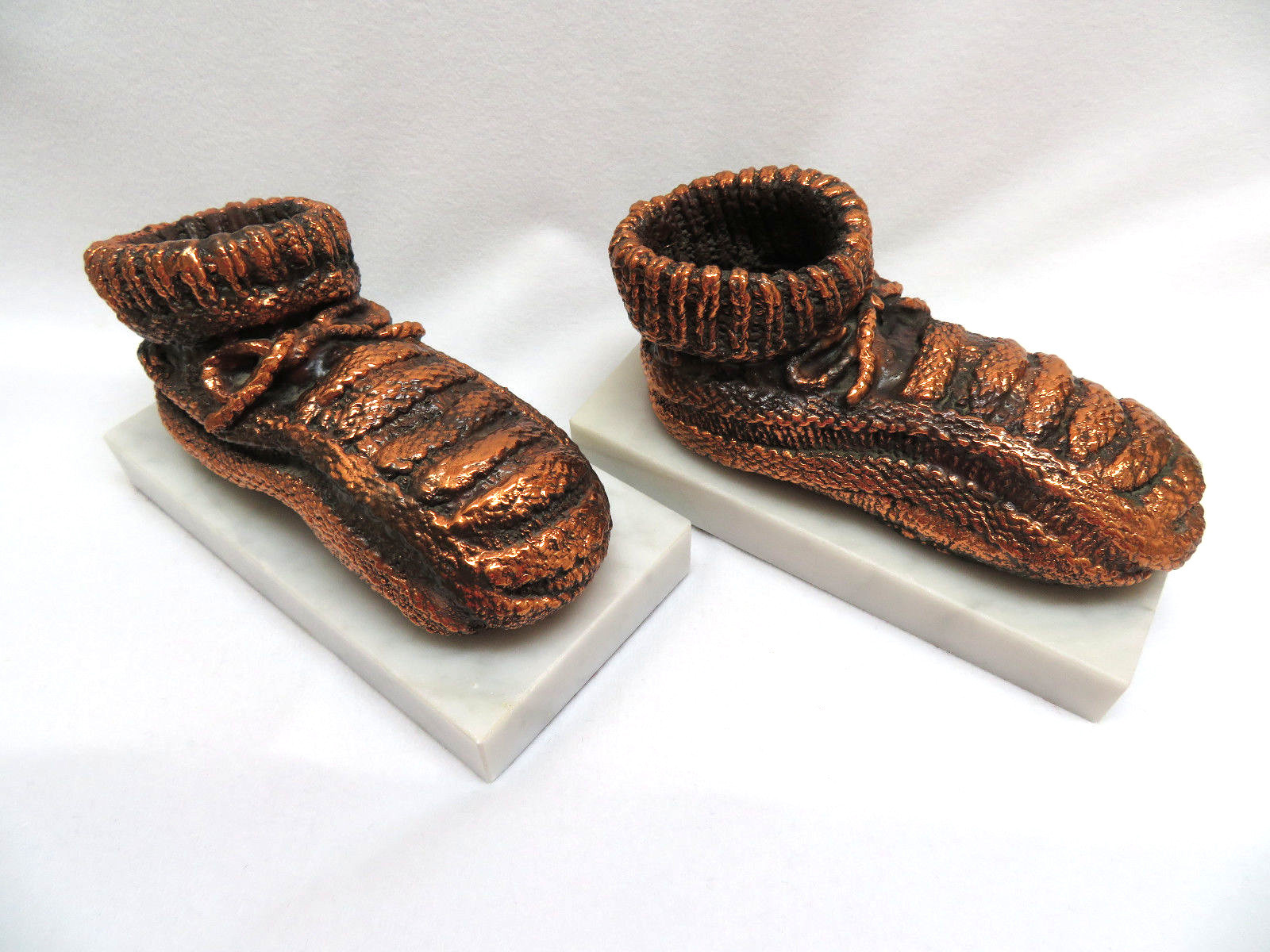 RARE  Vintage 1920's Bronzed Baby Booties Bookends on Marble Base OOAK