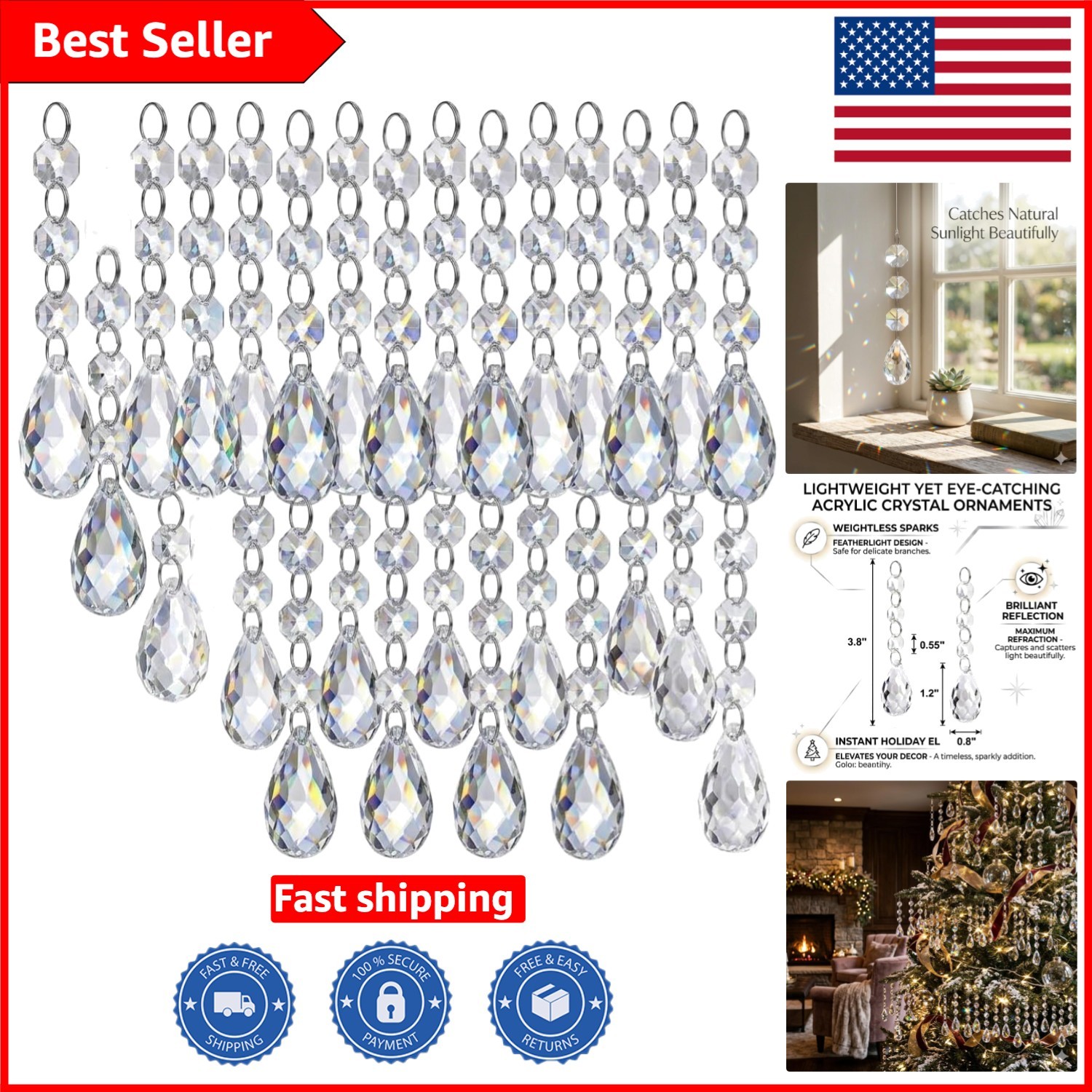 Versatile 30PCS Clear Icicle Prism Ornaments - Perfect for Weddings & Christmas