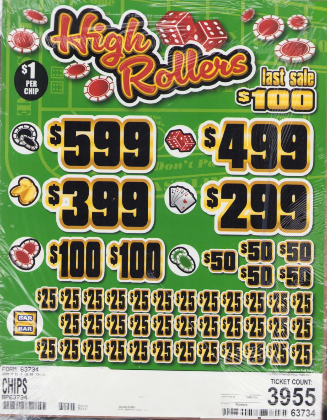Pull Tickets - Chip Tickets - High Rollers - 3,955 ct Pull Tickets - Chip Tickets - High Rollers - 3,955 ct