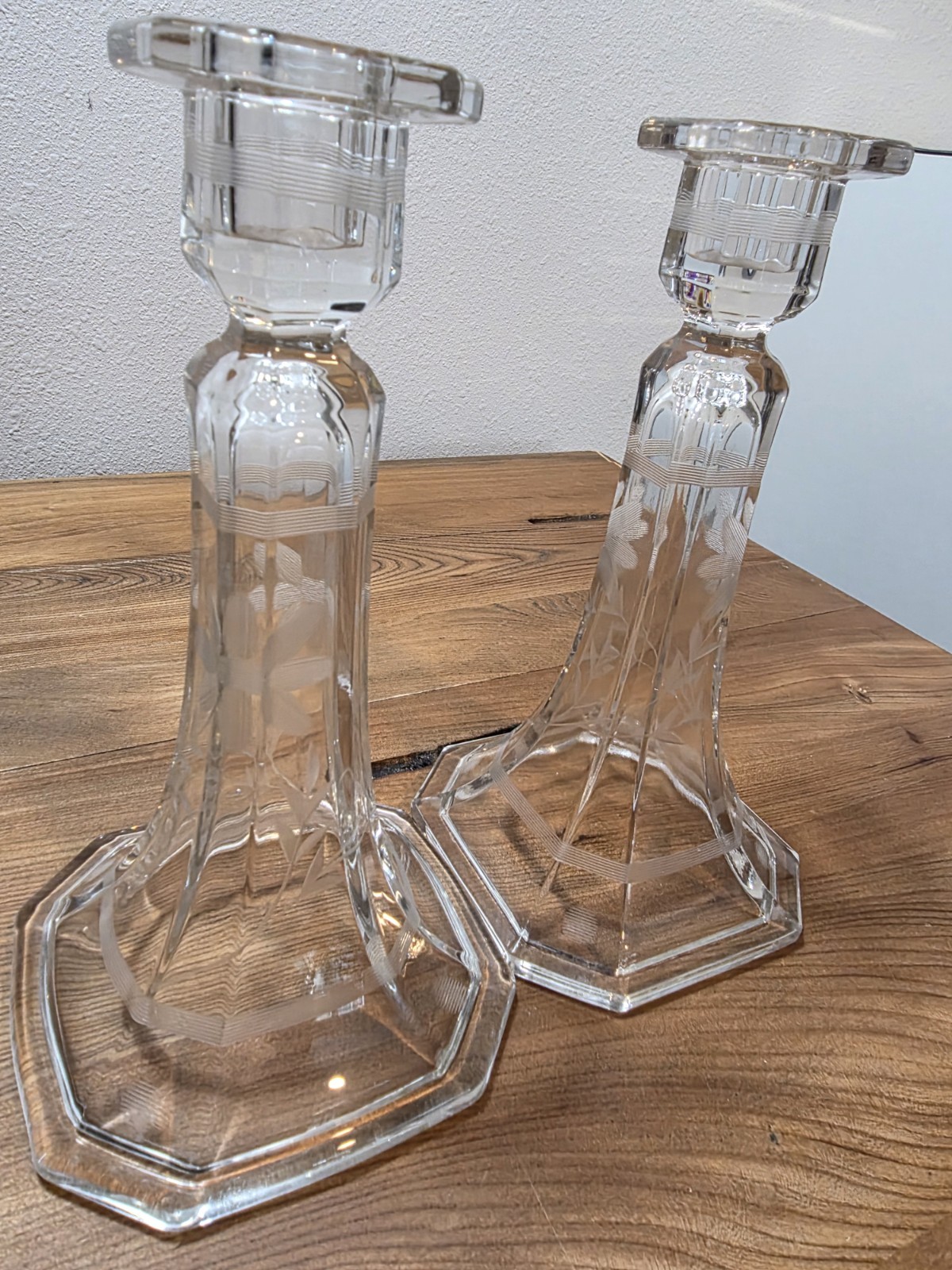 Vintage, Clear, Pressed, Etched Candlestick Holders, Pr, Floral Motif, Gorgeous Vintage, Clear, Pressed, Etched Candlestick Holders, Pr, Floral Motif, Gorgeous