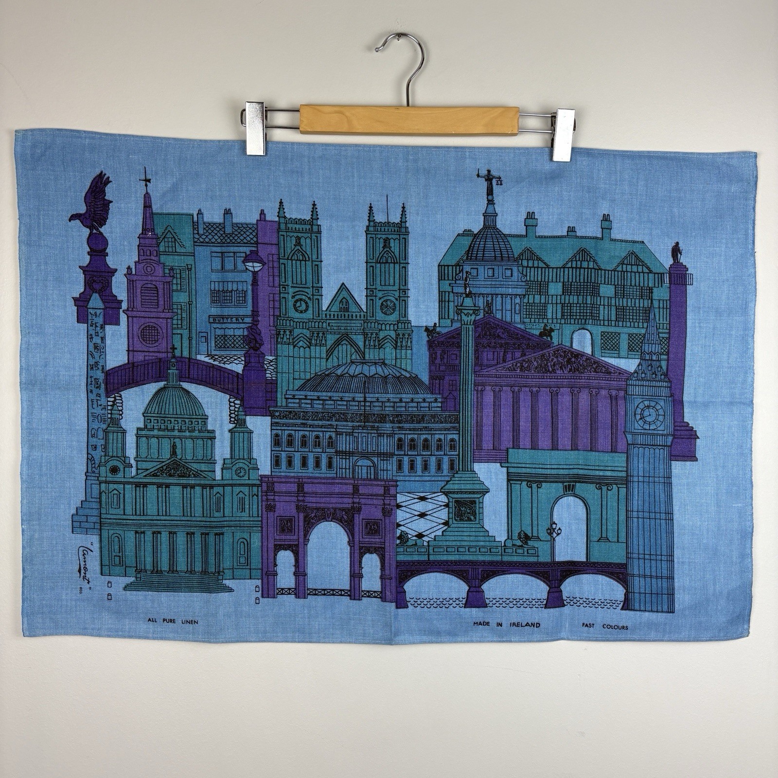 Vintage 1960’s Lamont Irish Linen Tea Towel Abstract London Buildings MCM Blue Vintage 1960’s Lamont Irish Linen Tea Towel Abstract London Buildings MCM Blue