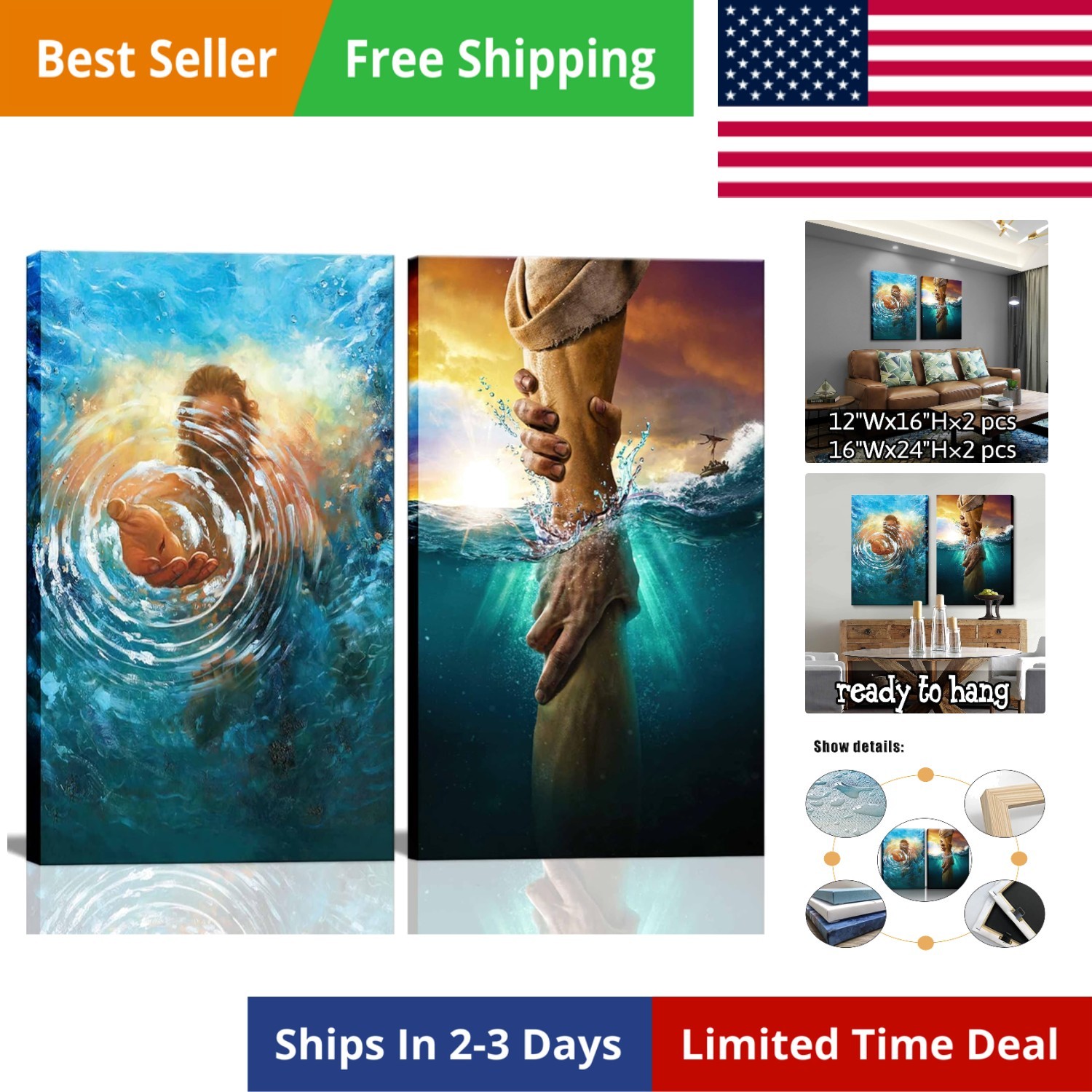 2 Pcs Framed Jesus wall art The Hand of God Jesus Reaching Into Water Christ ... 2 Pcs Framed Jesus wall art The Hand of God Jesus Reaching Into Water Christ ...