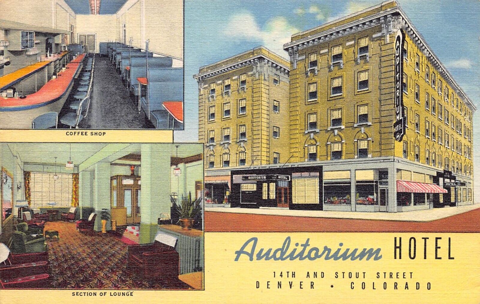 Auditorium Hotel, Denver, Colorado, Early Linen Postcard, Used in 1947