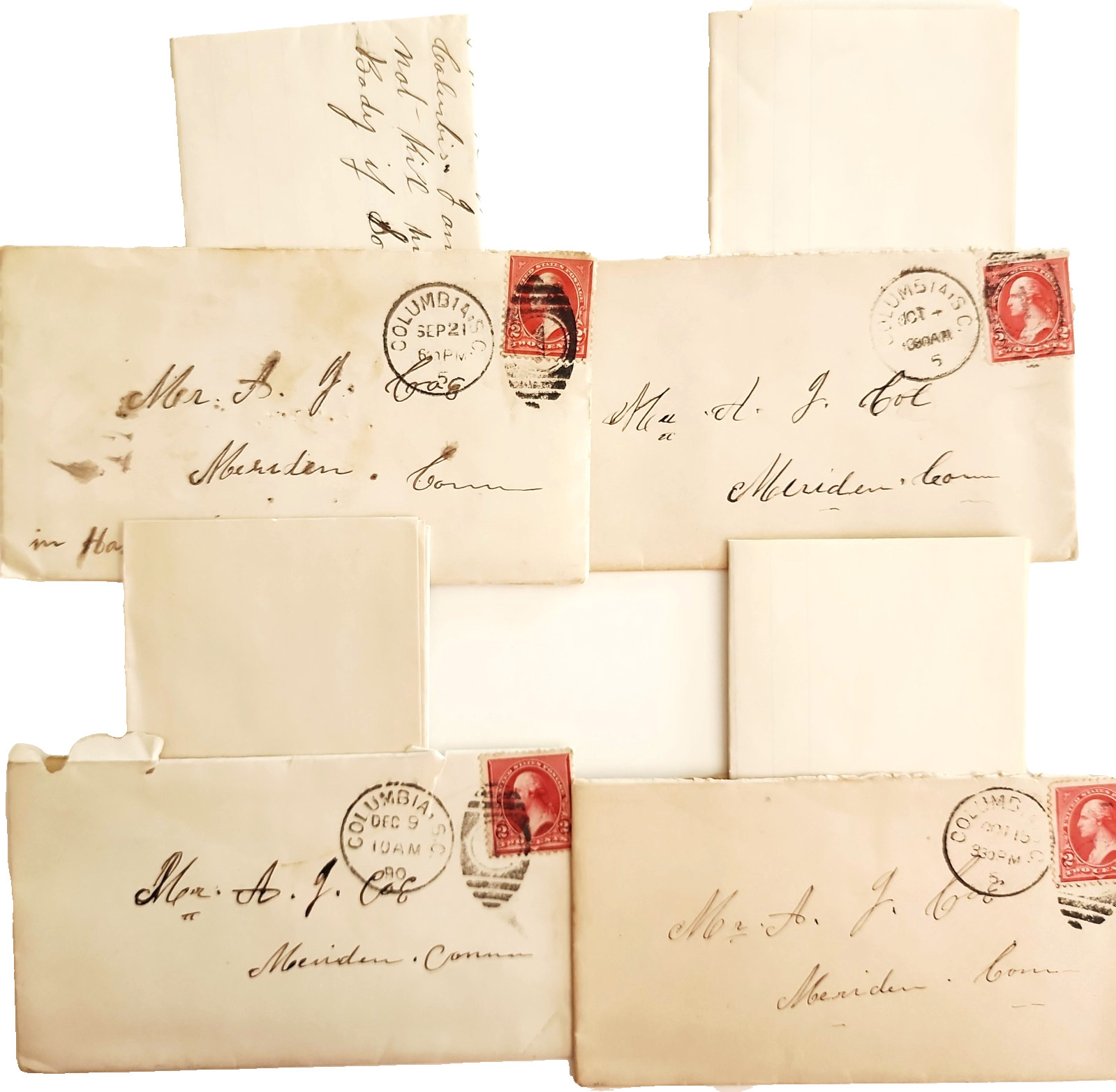 1895 Death Suicide Letters Rose Miller SC Judge Andrew Coe Meriden CT Lot Of 4