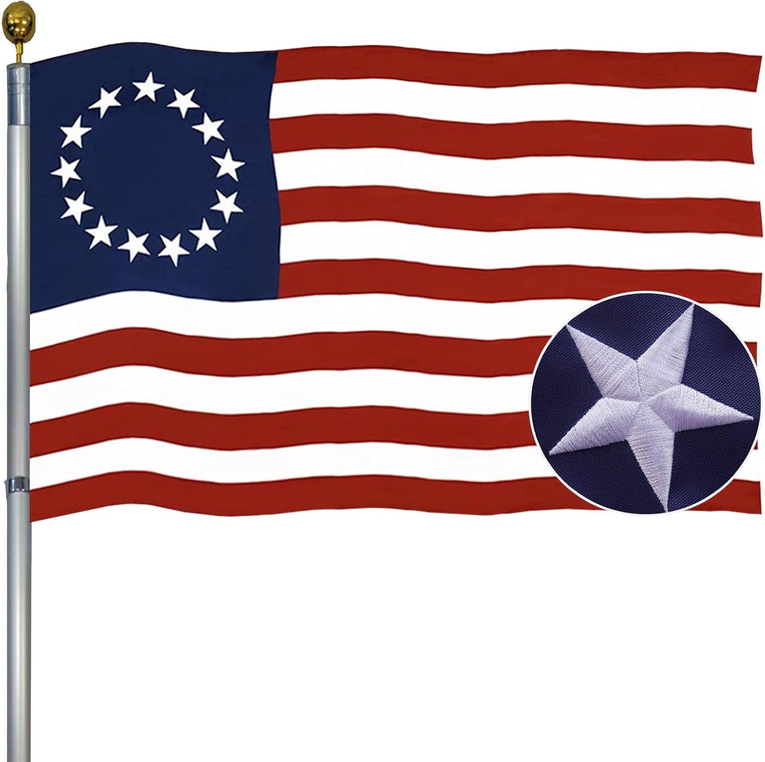 Embroidered Betsy Ross USA Flag 3x5 Nylon Polyester 13 Colonies Sewn Stripes