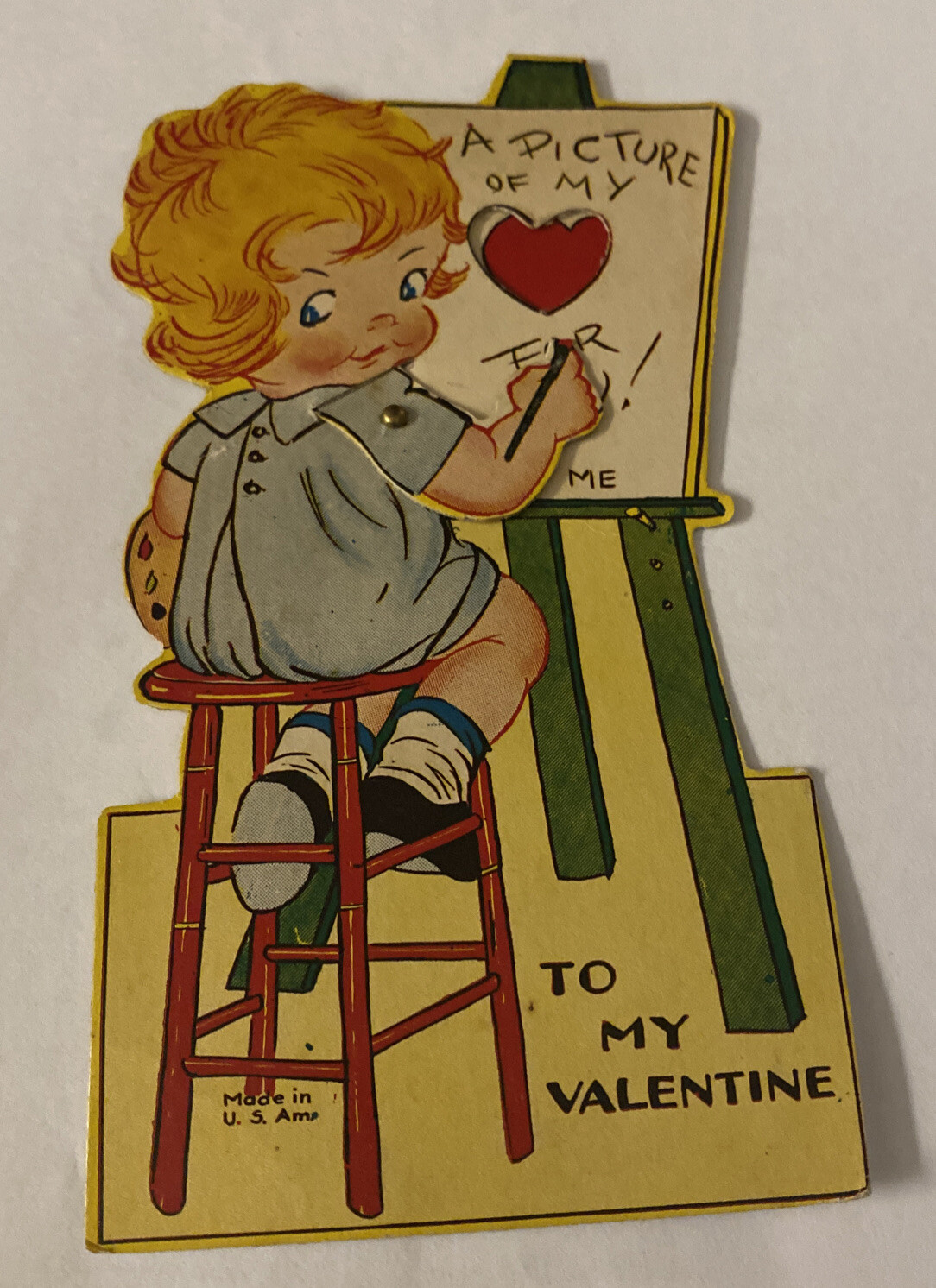 Vintage Mechanical Valentine Card Girl Picture Of My Heart For You Painter Easel Vintage Mechanical Valentine Card Girl Picture Of My Heart For You Painter Easel