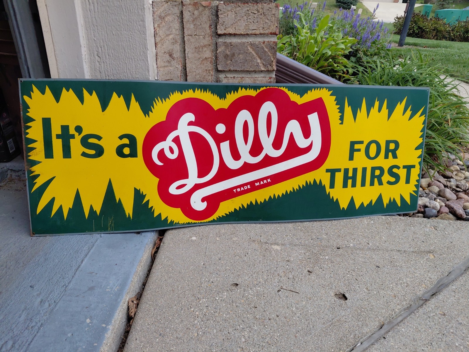 c.1950s Original Vintage Dilly Soda Sign Metal Its A Dilly For Thirst NOS Coke c.1950s Original Vintage Dilly Soda Sign Metal Its A Dilly For Thirst NOS Coke