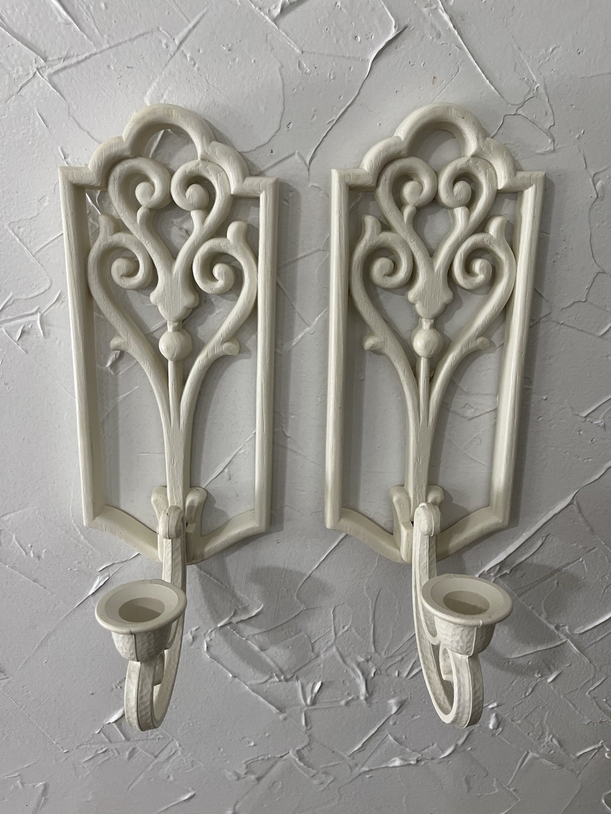 Vintage Homco USA Candle Wall Sconces Holders Pair of 2 White MCM 1970s Vintage Homco USA Candle Wall Sconces Holders Pair of 2 White MCM 1970s