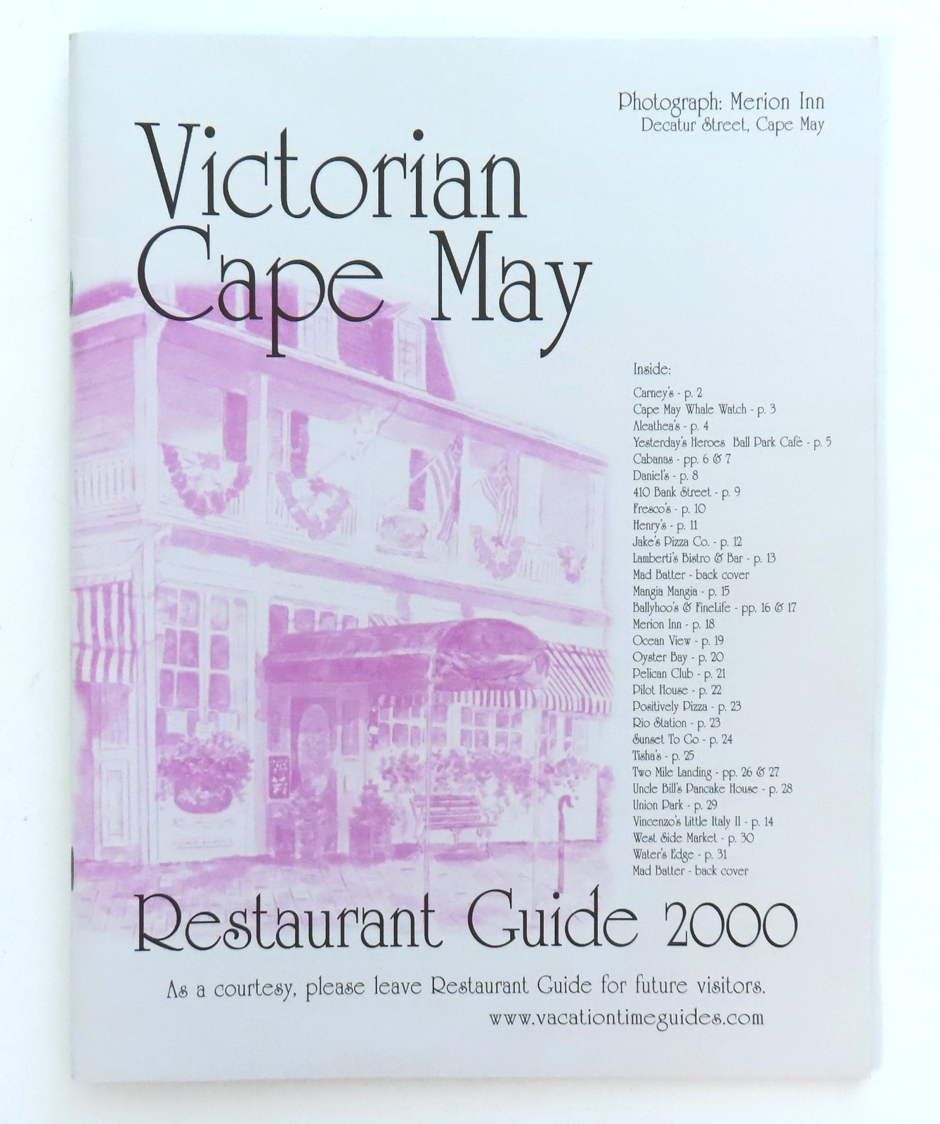 Victorian Cape May Restaurant Guide Menu New Jersey Vintage 2000 Travel Dining