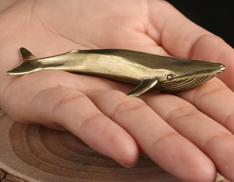 Brass Blue Whale Animal Figurine Small Statue Table Office Home Decoration Gifts
