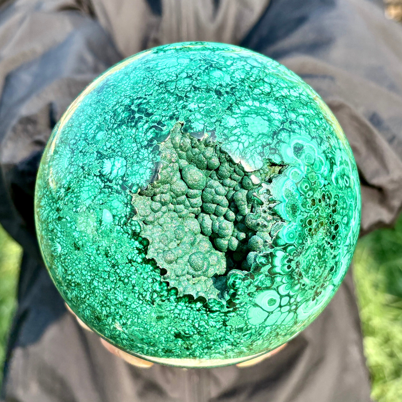 4.96LB Top Rare Natural Malachite quartz hand Carved sphere Crystal Healing