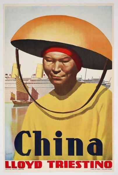 Vintage c1910s Chinese Travel Poster - Lloyd Triestino - 24x32” Vintage c1910s Chinese Travel Poster - Lloyd Triestino - 24x32”
