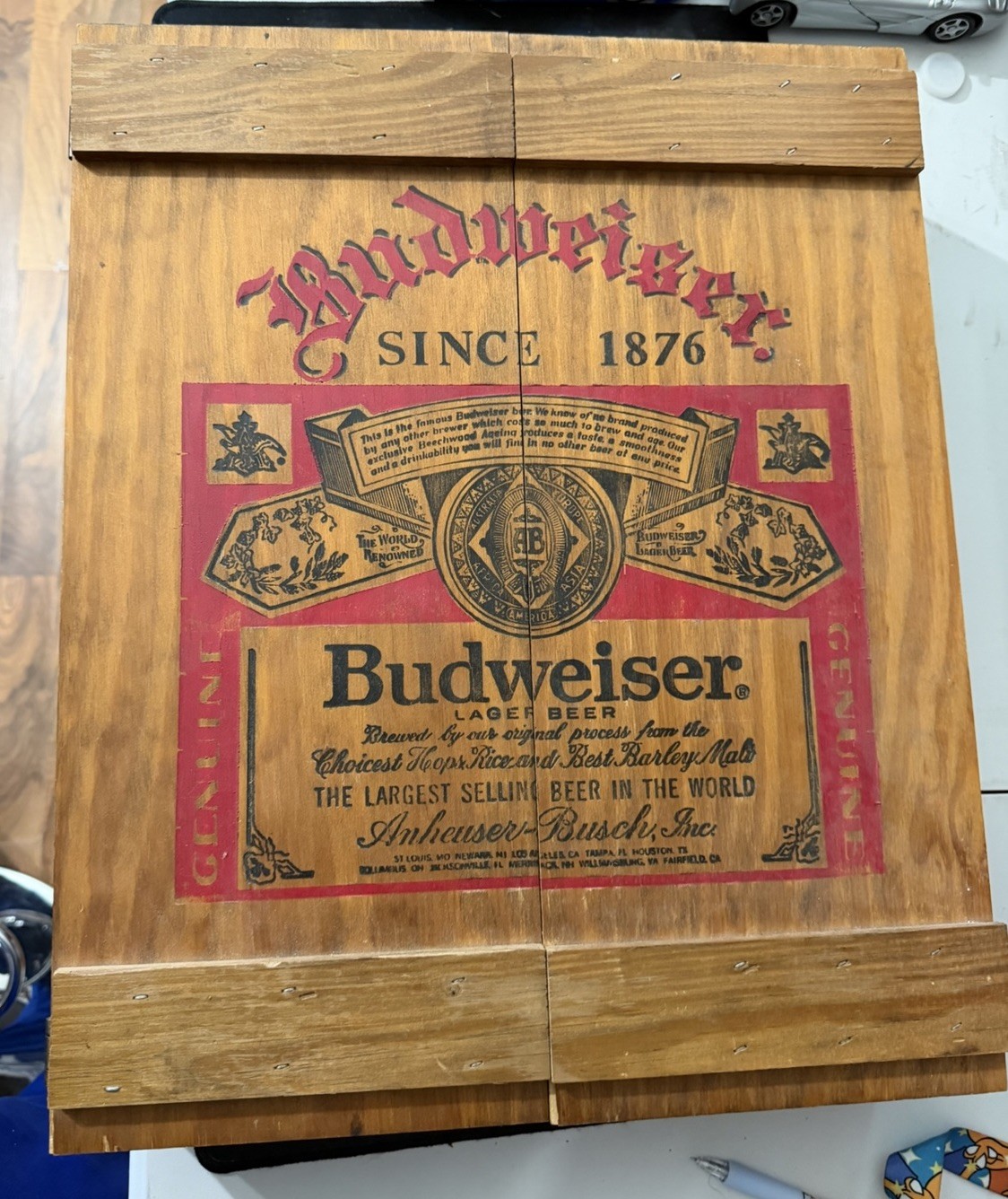 Rare Vintage Anheuser Busch Budweiser Wooden Hanging 9 Slot Cabinet man cave