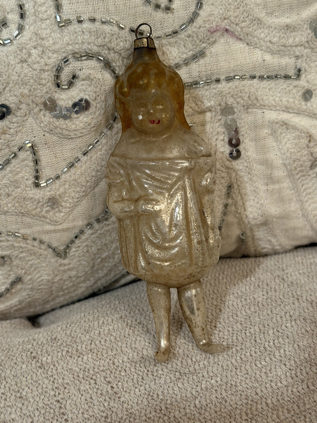 RARE Antique German Mary Pickford Blown Glass Christmas Ornament 1920s 4.5”