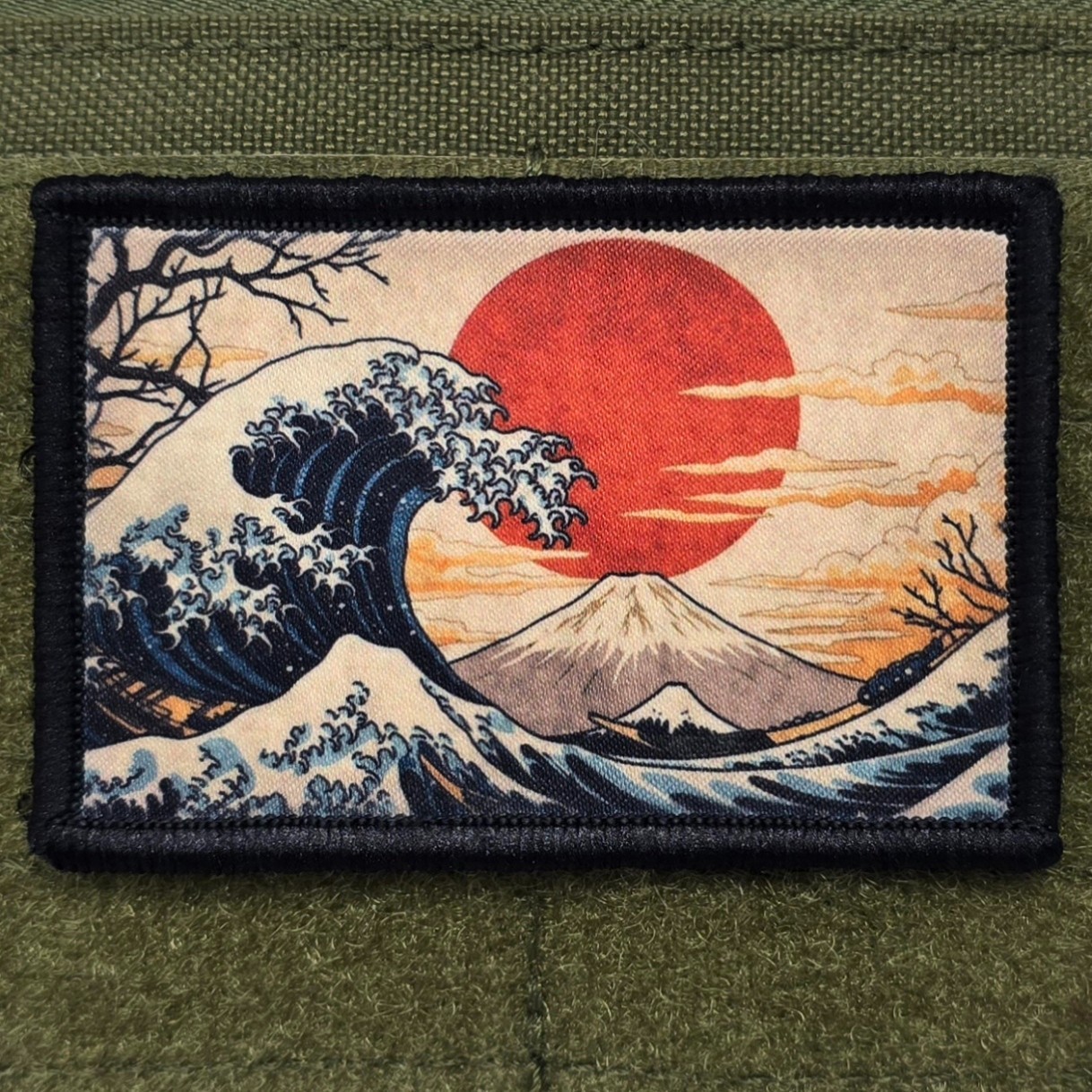 Japanese Wave Patch Moral Tactical Art Painting Military Army Hook & Loop 3x2 Japanese Wave Patch Moral Tactical Art Painting Military Army Hook & Loop 3x2