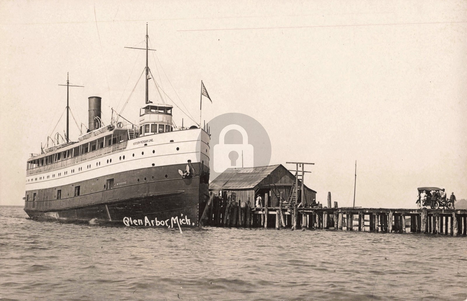 Michigan Line Steamer Docked at Glen Arbor MI Michigan RPPC Photo Postcard COPY