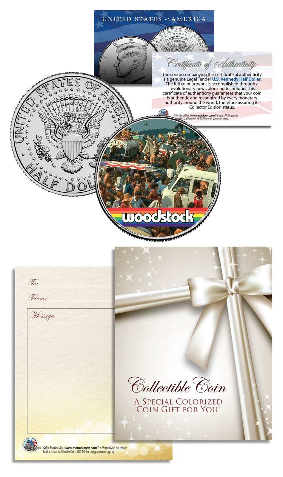 WOODSTOCK Collectible JFK Kennedy Half Dollar US Colorized Coin GIFT & KEEPSAKE