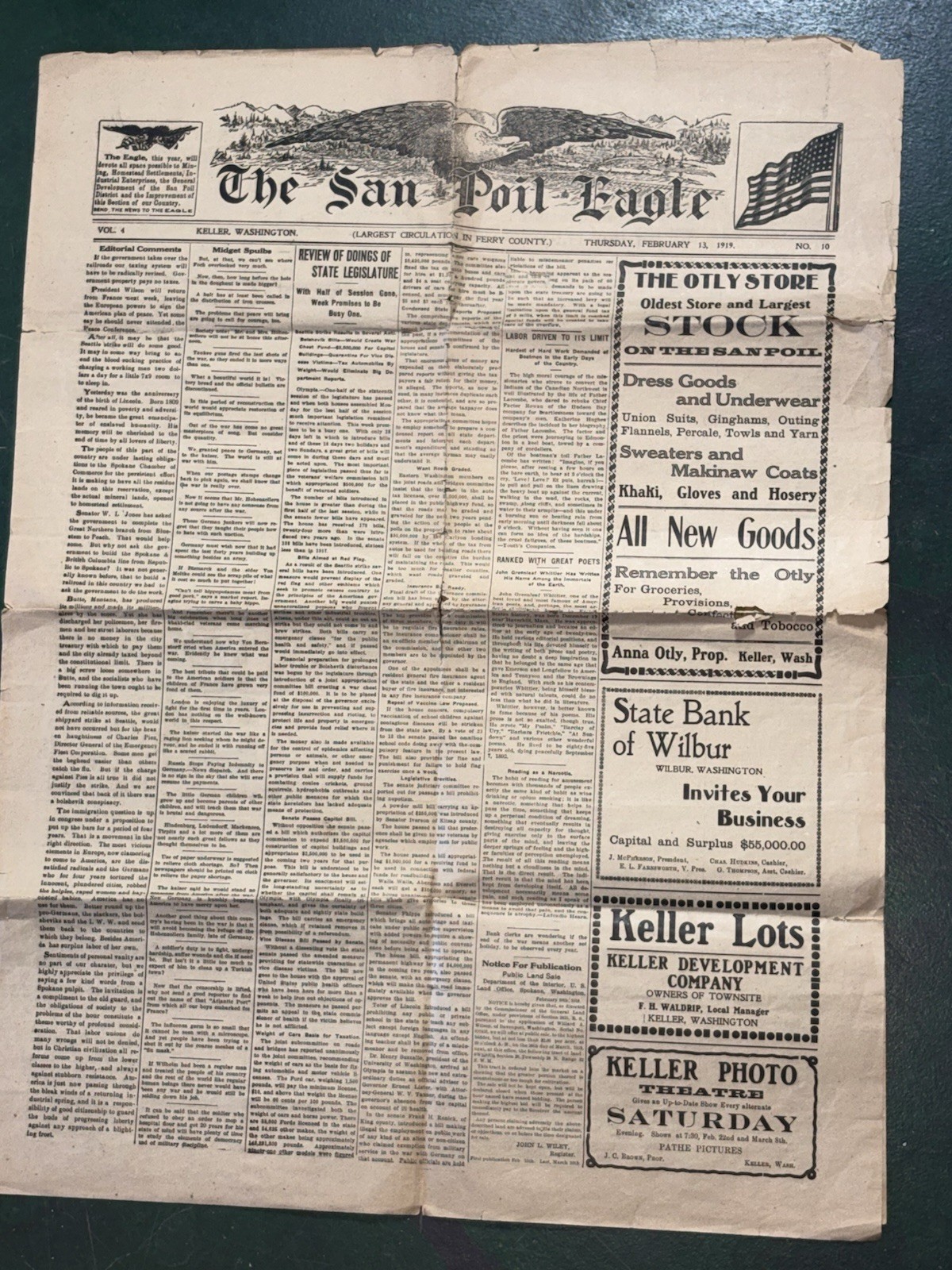 Vintage Feb. 1919 Keller Newspaper The San Poil Eagle Ferry County, Washington Vintage Feb. 1919 Keller Newspaper The San Poil Eagle Ferry County, Washington