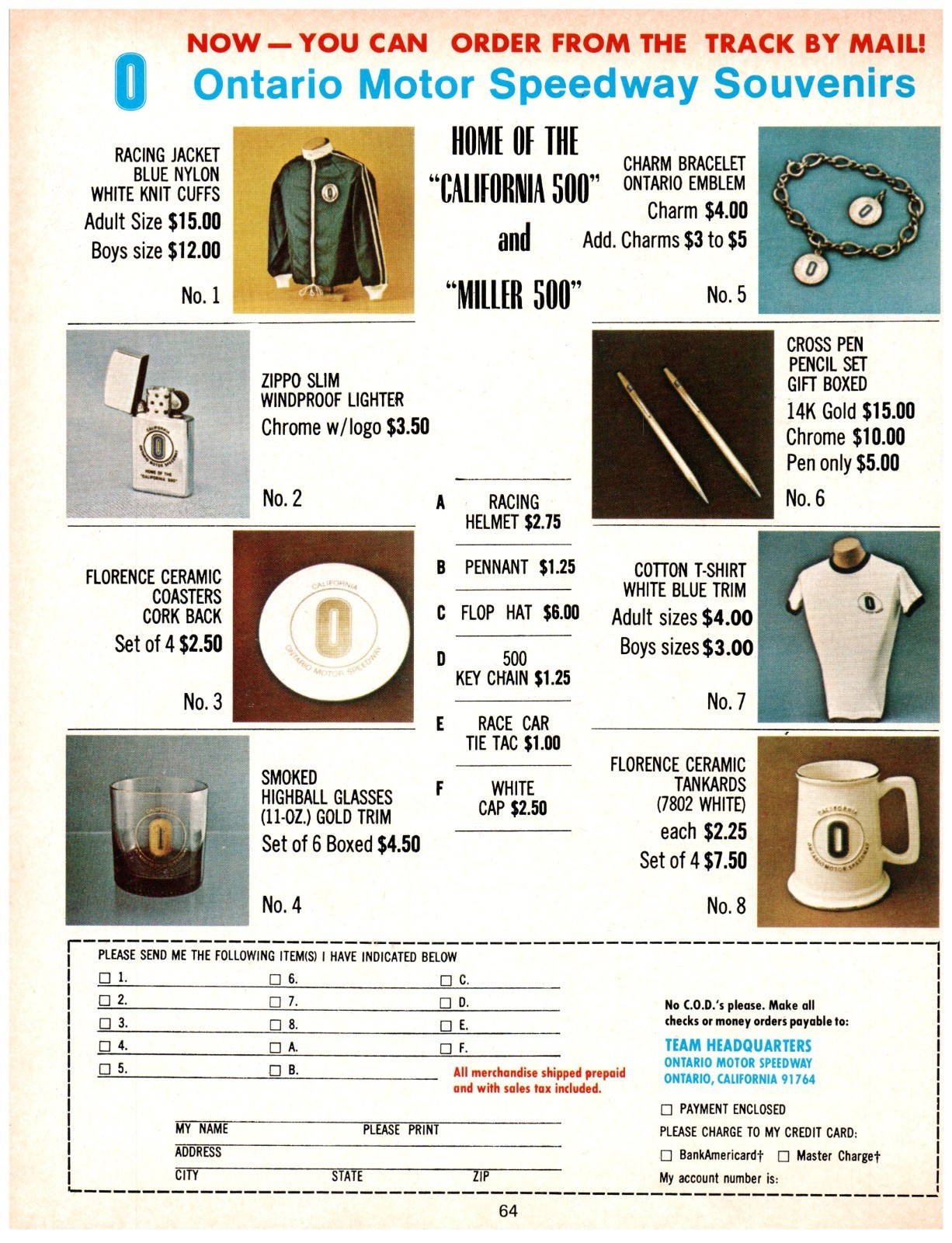 1973 PRINT AD, Ontario Motor Speedway Souvenirs 70's California Miller 500 Ad 1973 PRINT AD, Ontario Motor Speedway Souvenirs 70's California Miller 500 Ad