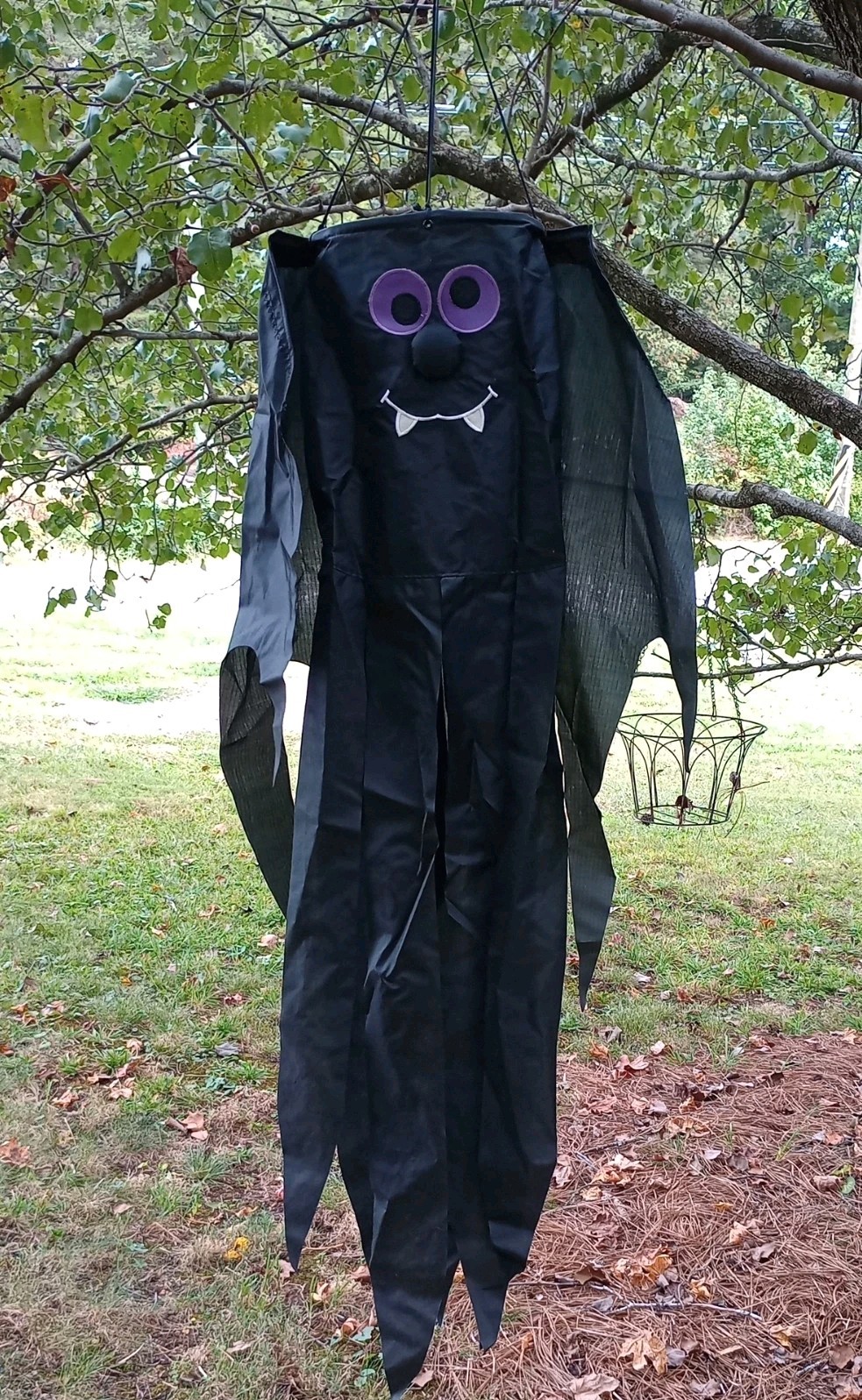 VTG 80s Halloween BAT WINDSOCK Porch/Tree Hanger 44 in long Black Nylon EUC 