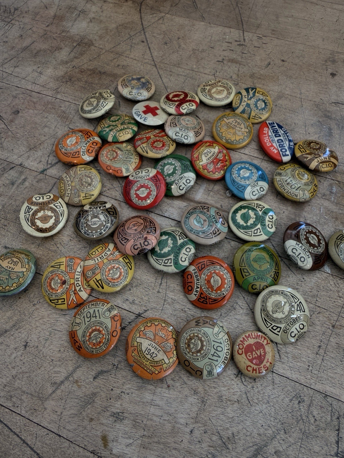 Lot Of 38 Pins From 1939-1942 Union United Automobiles Workers Lot Of 38 Pins From 1939-1942 Union United Automobiles Workers
