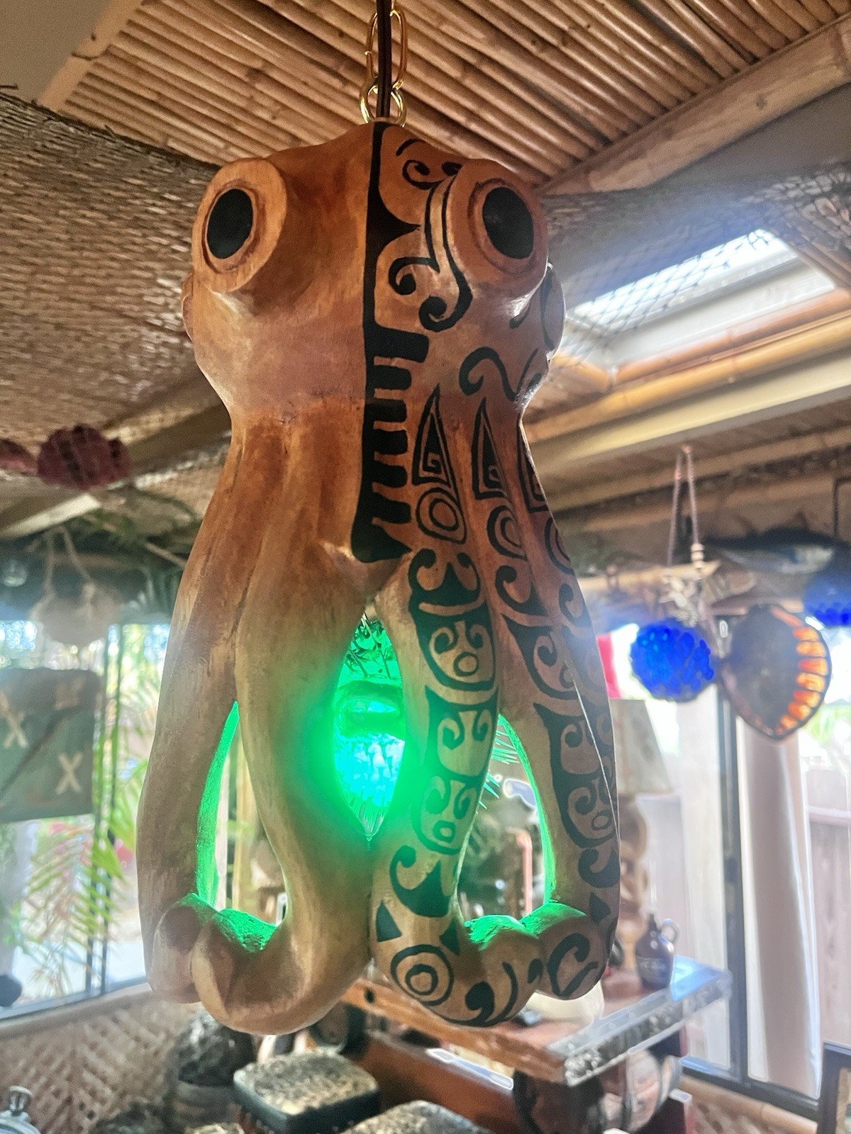 NEW Tattooed Octopus Lamp W/real Pufferfish Green LED Tiki bar Oceanic NEW Tattooed Octopus Lamp W/real Pufferfish Green LED Tiki bar Oceanic