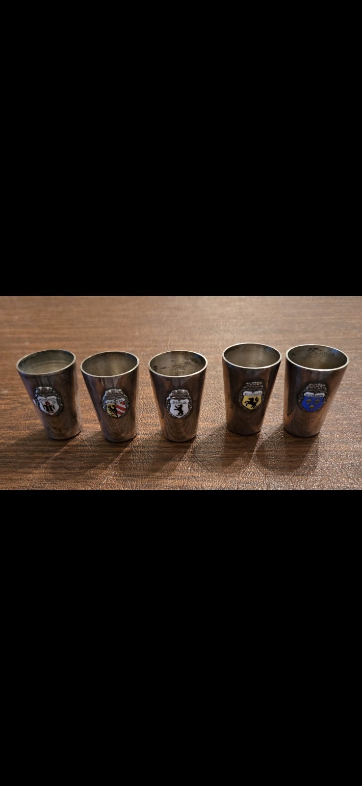 GERMAN Crests Coat of Arms Berlin Wien SET OF 5 SIL PLATE shot glasses GERMAN Crests Coat of Arms Berlin Wien SET OF 5 SIL PLATE shot glasses