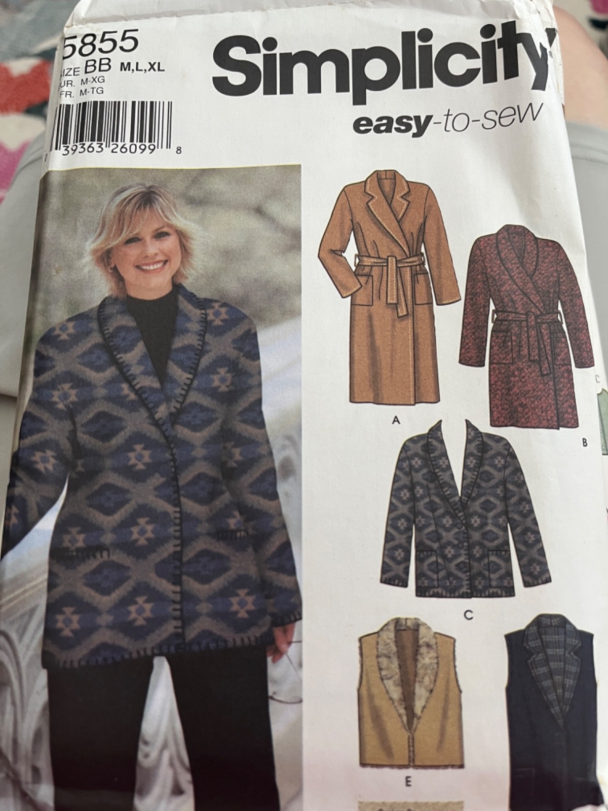 Simplicity pattern 5855 misses' coat or jacket & vest - size BB M, L, XL - uncut Simplicity pattern 5855 misses' coat or jacket & vest - size BB M, L, XL - uncut