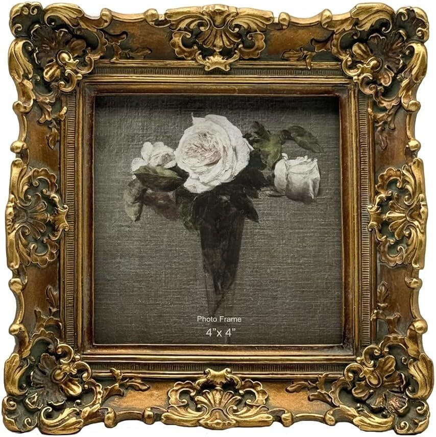 4X4 Vintage Small Picture Frame, Antique Ornate Bronze Gold Square Photo Frame, 4X4 Vintage Small Picture Frame, Antique Ornate Bronze Gold Square Photo Frame,
