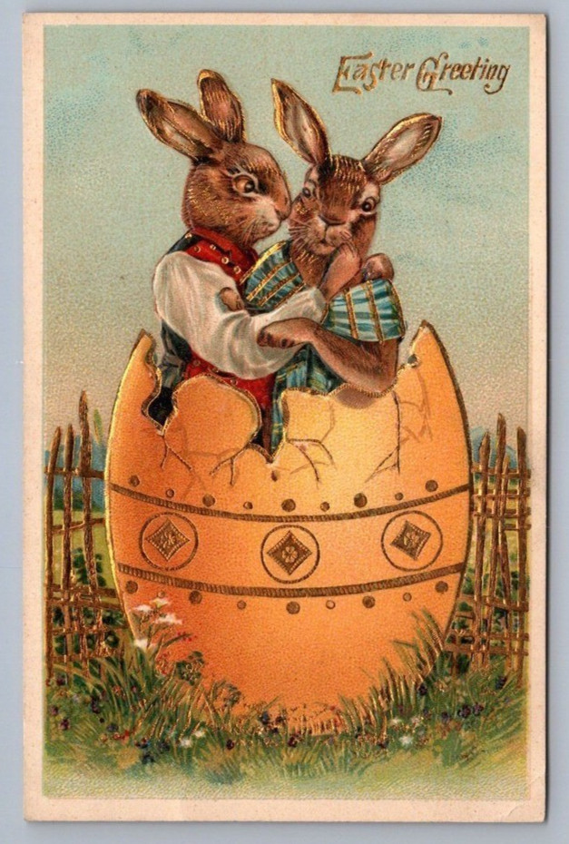 Dressed Romantic Rabbits in Big Egg~Vintage~Antique~Easter Fantasy Postcard~s742 Dressed Romantic Rabbits in Big Egg~Vintage~Antique~Easter Fantasy Postcard~s742