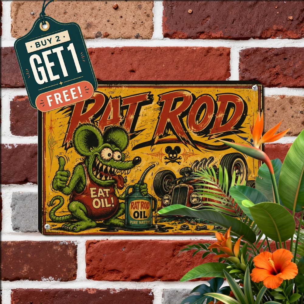 Vintage Hot Rod Rat Finkster Speed Racer Metal Tin Sign Auto Garage Decor