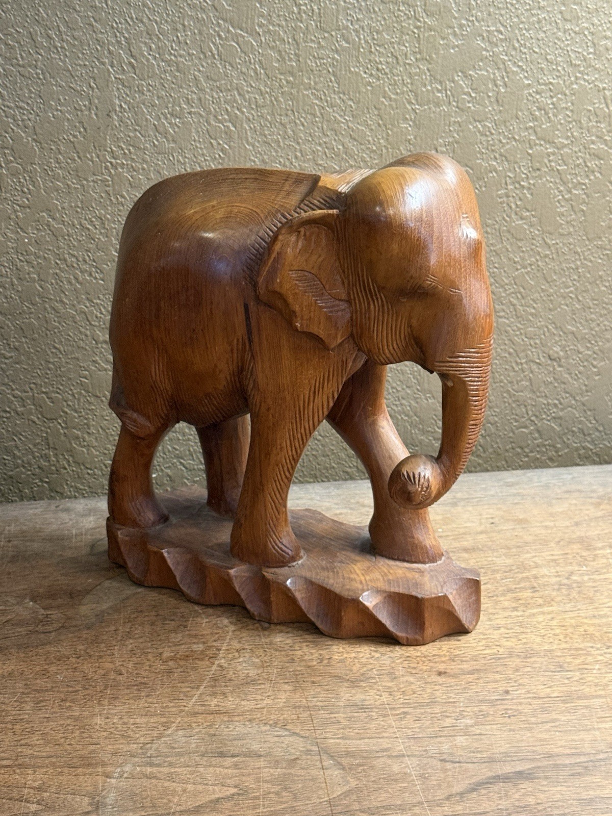 Vintage Hand Carved Wood Elephant Figurine | 1970s Folk Art Vintage Hand Carved Wood Elephant Figurine | 1970s Folk Art