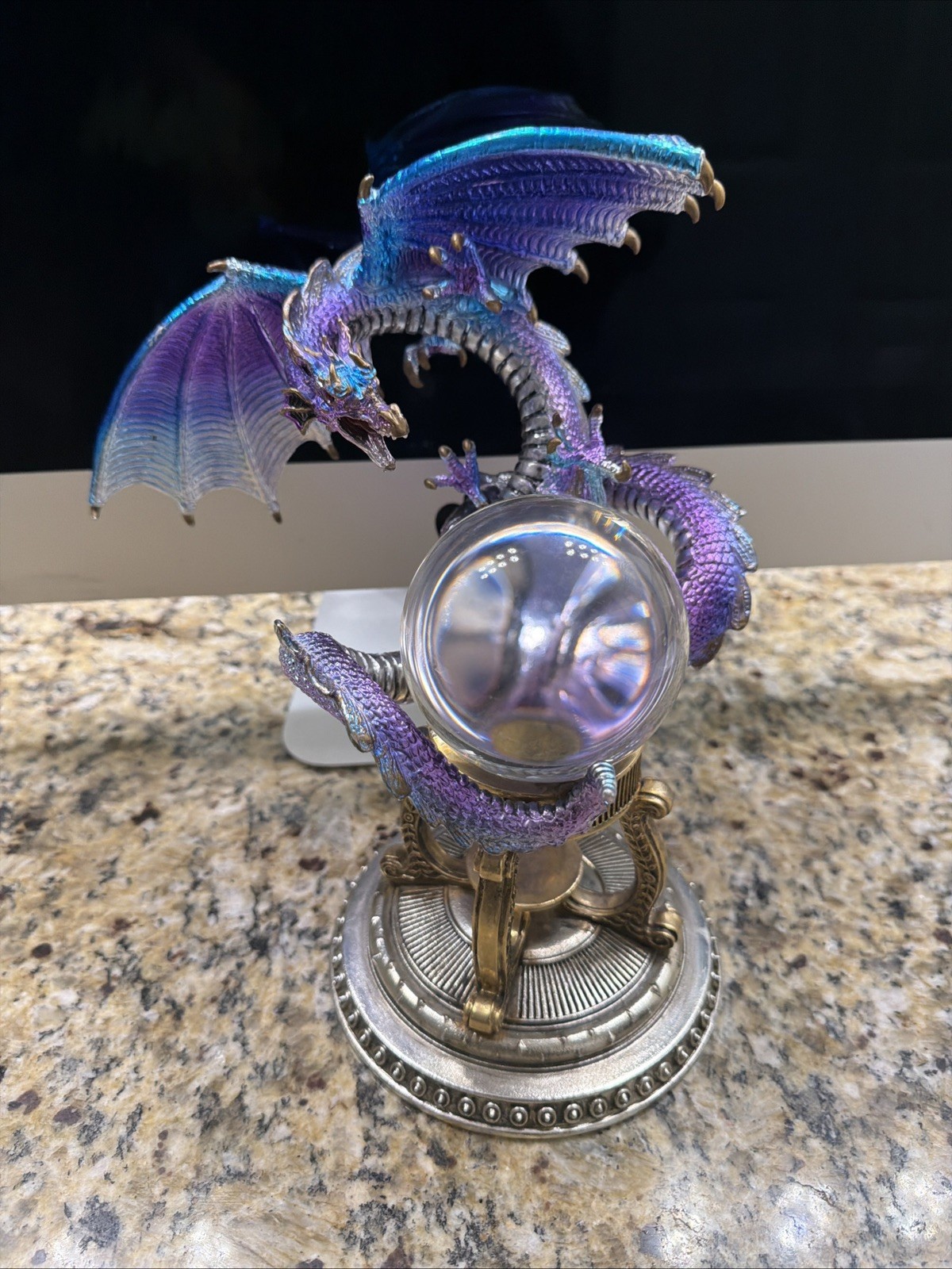 Dragon Of Wisdom Crystal Ball - Franklin Mint Julie Bell Bronze Statue Dragon Of Wisdom Crystal Ball - Franklin Mint Julie Bell Bronze Statue