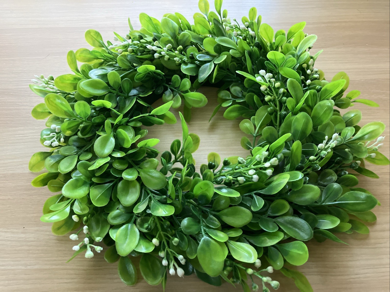 Vintage Mid-Century Plastic Boxwood Wreath | 12” Green Foliage | Retro Wall