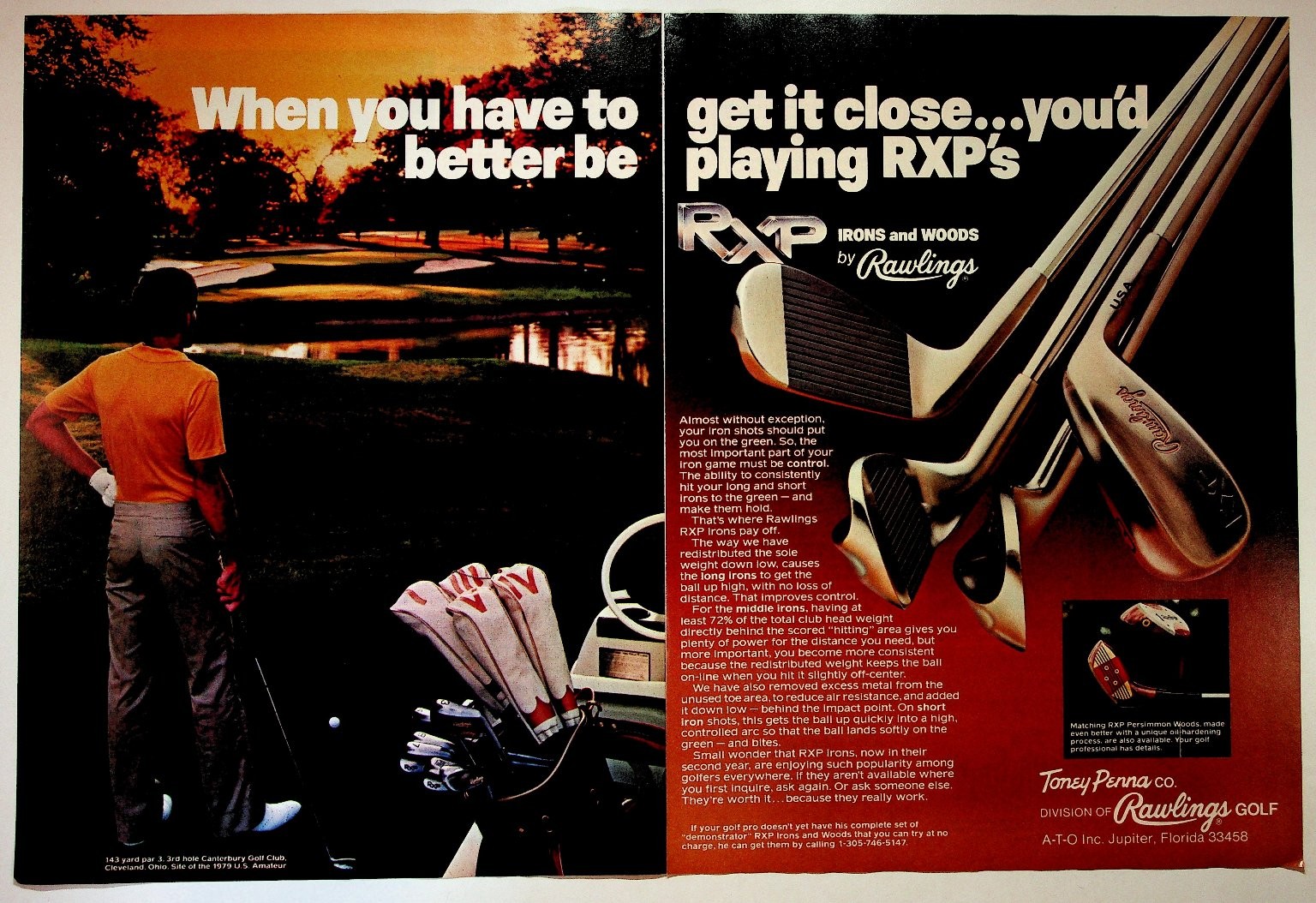 Vintage Rawlings RXP Golf Irons Woods Print Ad Toney Penna 1979 Canterbury Club Vintage Rawlings RXP Golf Irons Woods Print Ad Toney Penna 1979 Canterbury Club