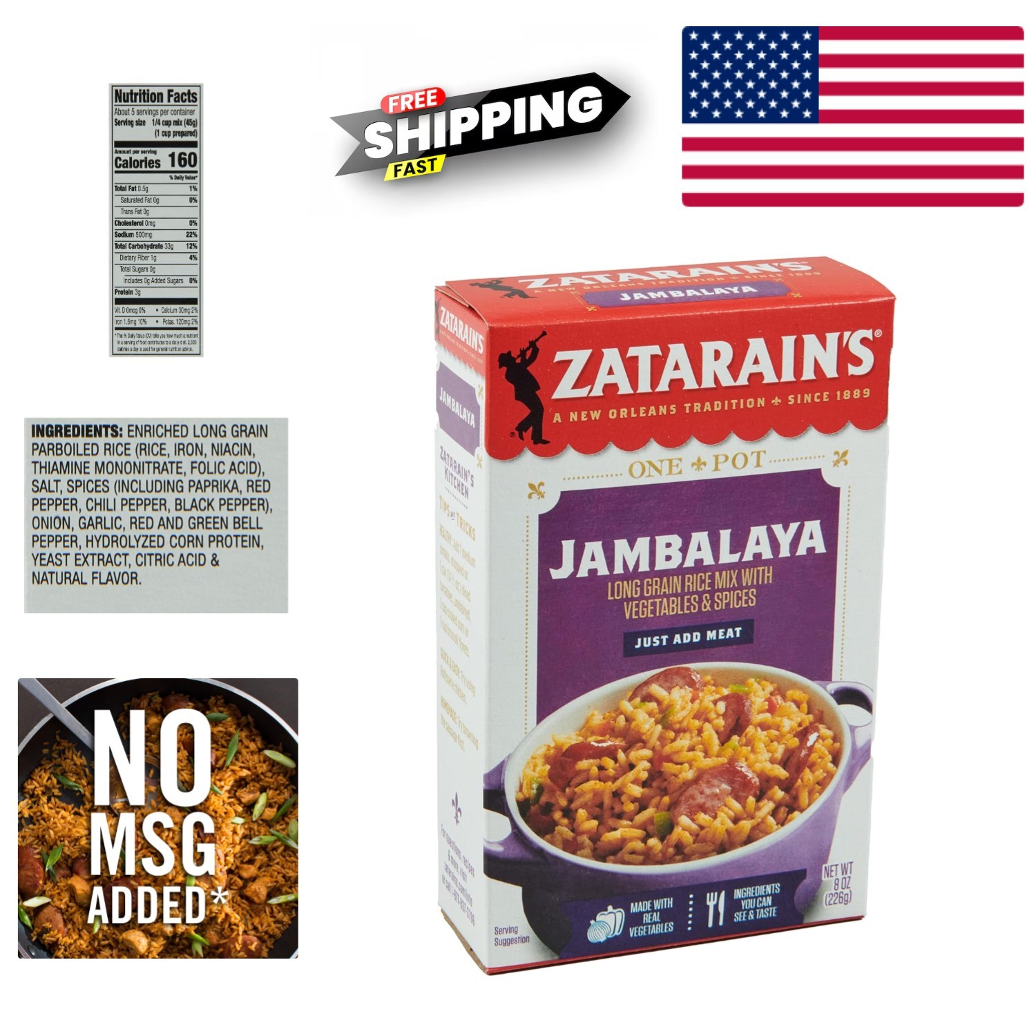 8 oz Gluten-Free Jambalaya Rice Mix with Real Vegetables - Easy Cooking