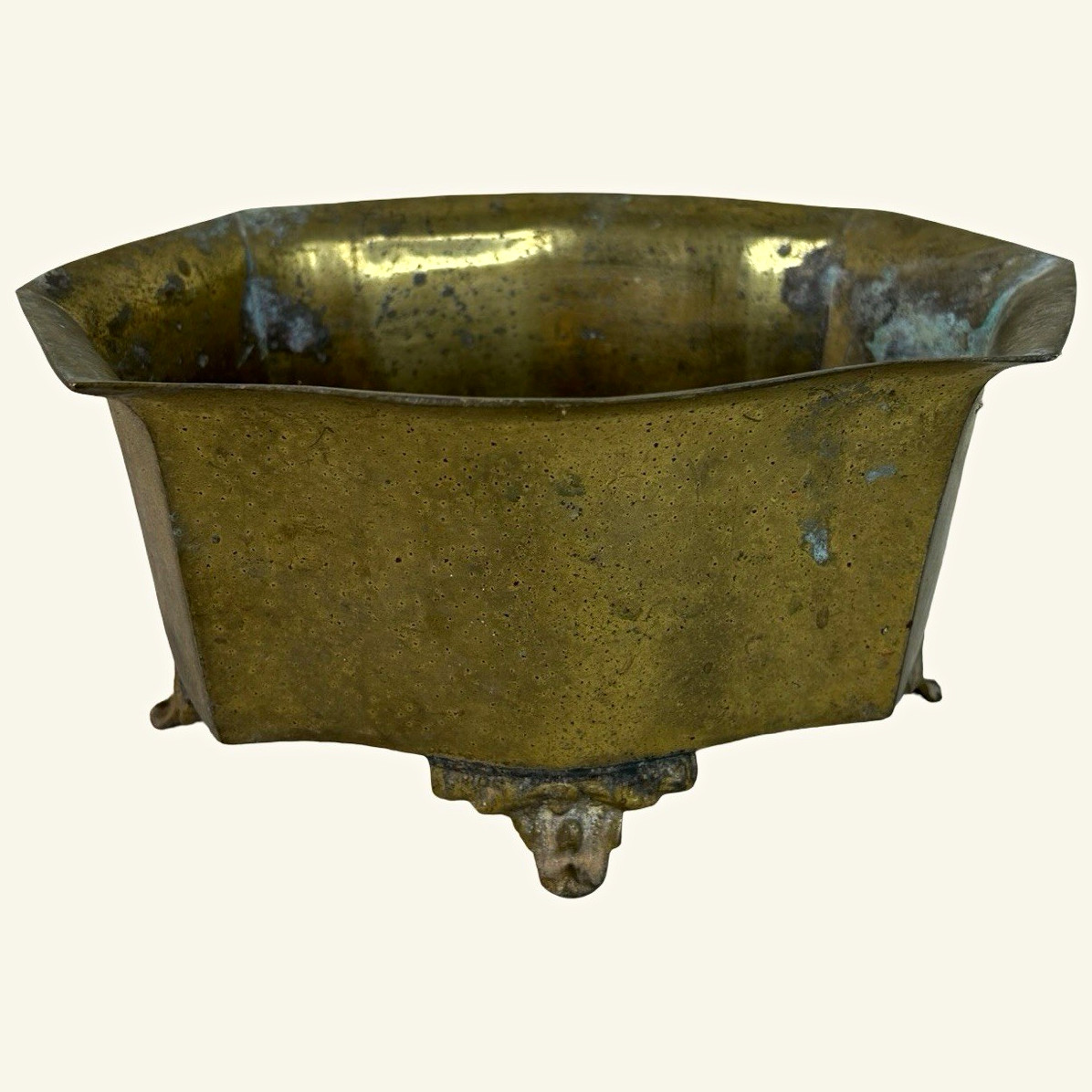 Vintage Footed Brass Planter Pot 9” x 6”