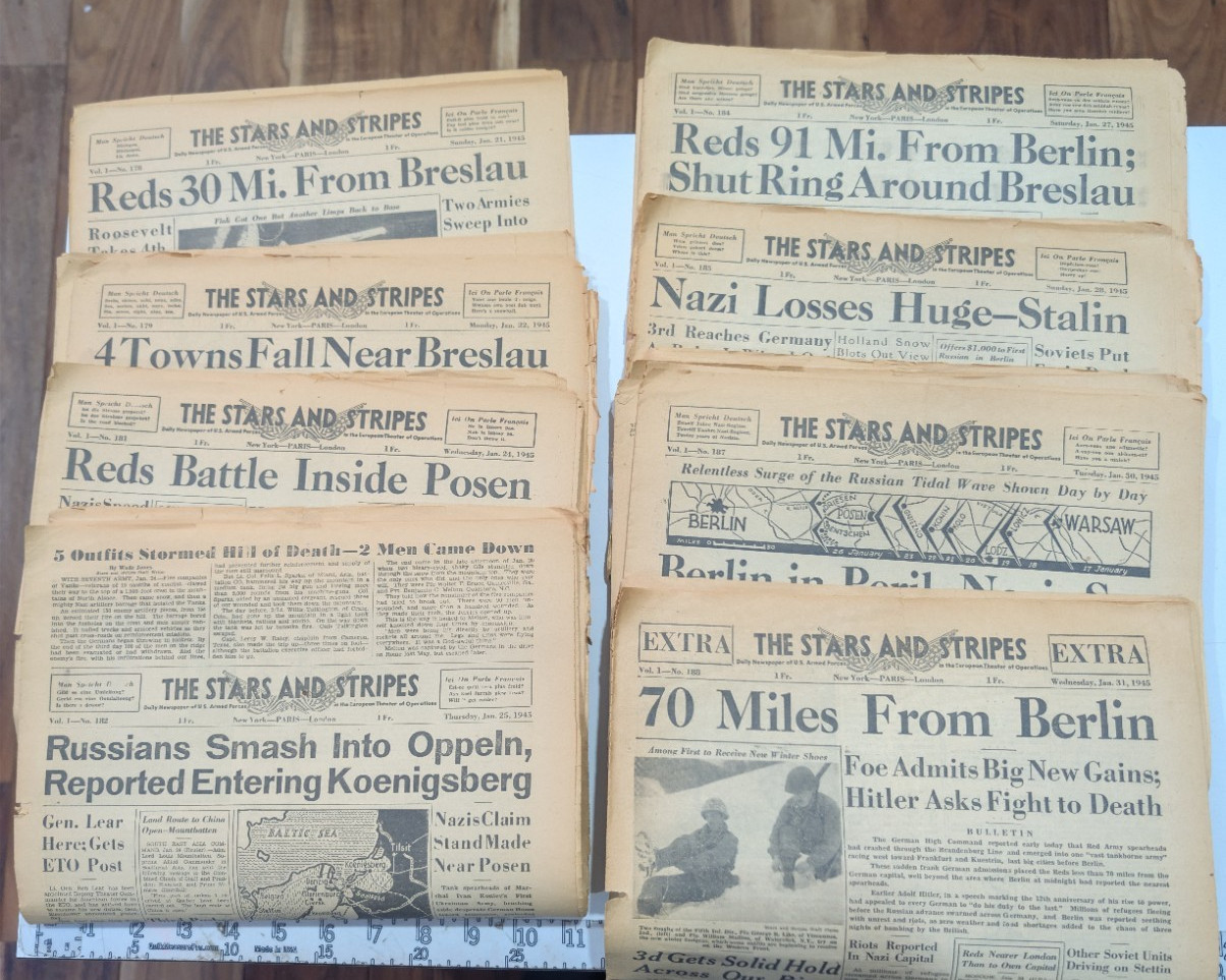 WWII Stars and Stripes January 1945 Lot 32 Newspapers Battle Bulge Berlin