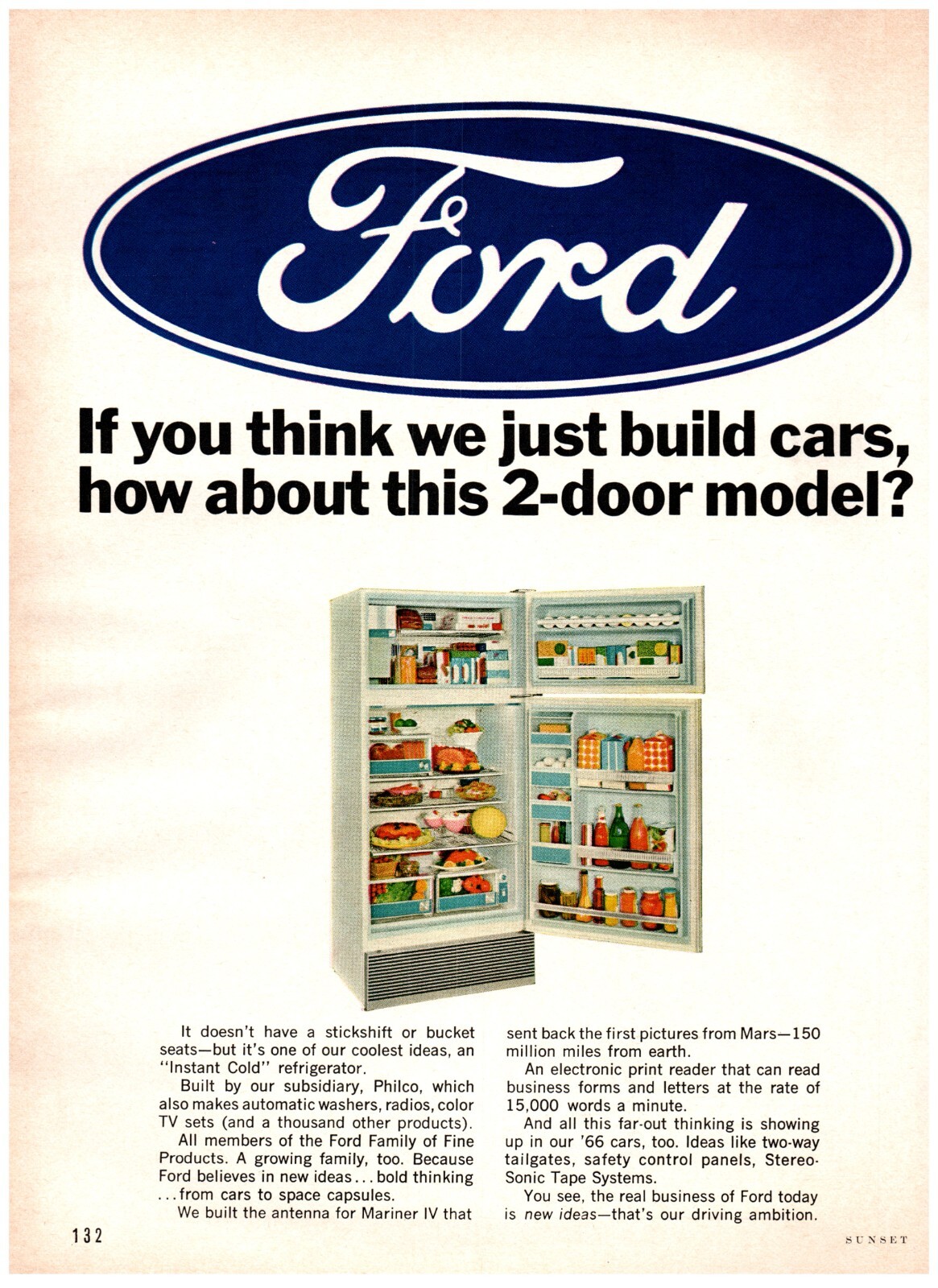 1966 PRINT AD, Ford Instant Cold Refrigerator 2-Door Model Think Just Build Cars 1966 PRINT AD, Ford Instant Cold Refrigerator 2-Door Model Think Just Build Cars