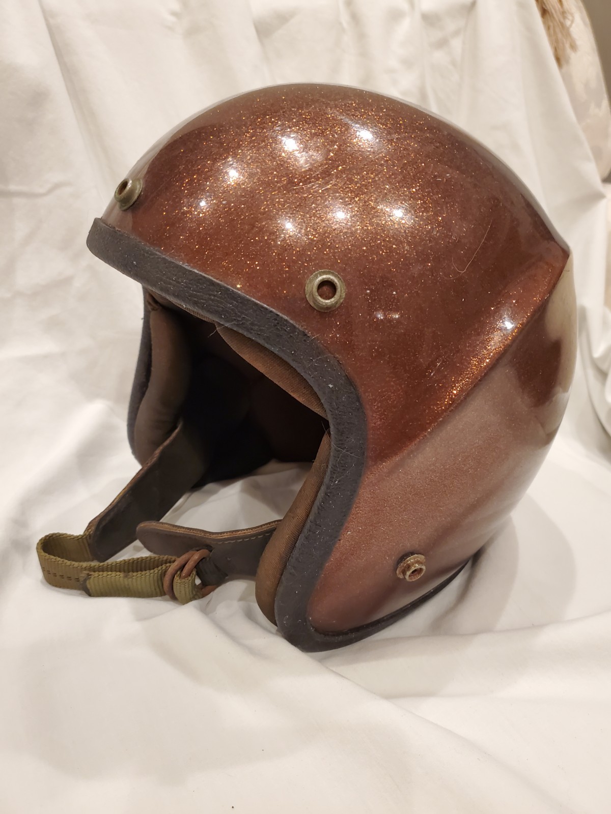 Vintage 1970s Lear Siegler S-80 Spoiler Copper Metal Flake Helmet Medium Vintage 1970s Lear Siegler S-80 Spoiler Copper Metal Flake Helmet Medium