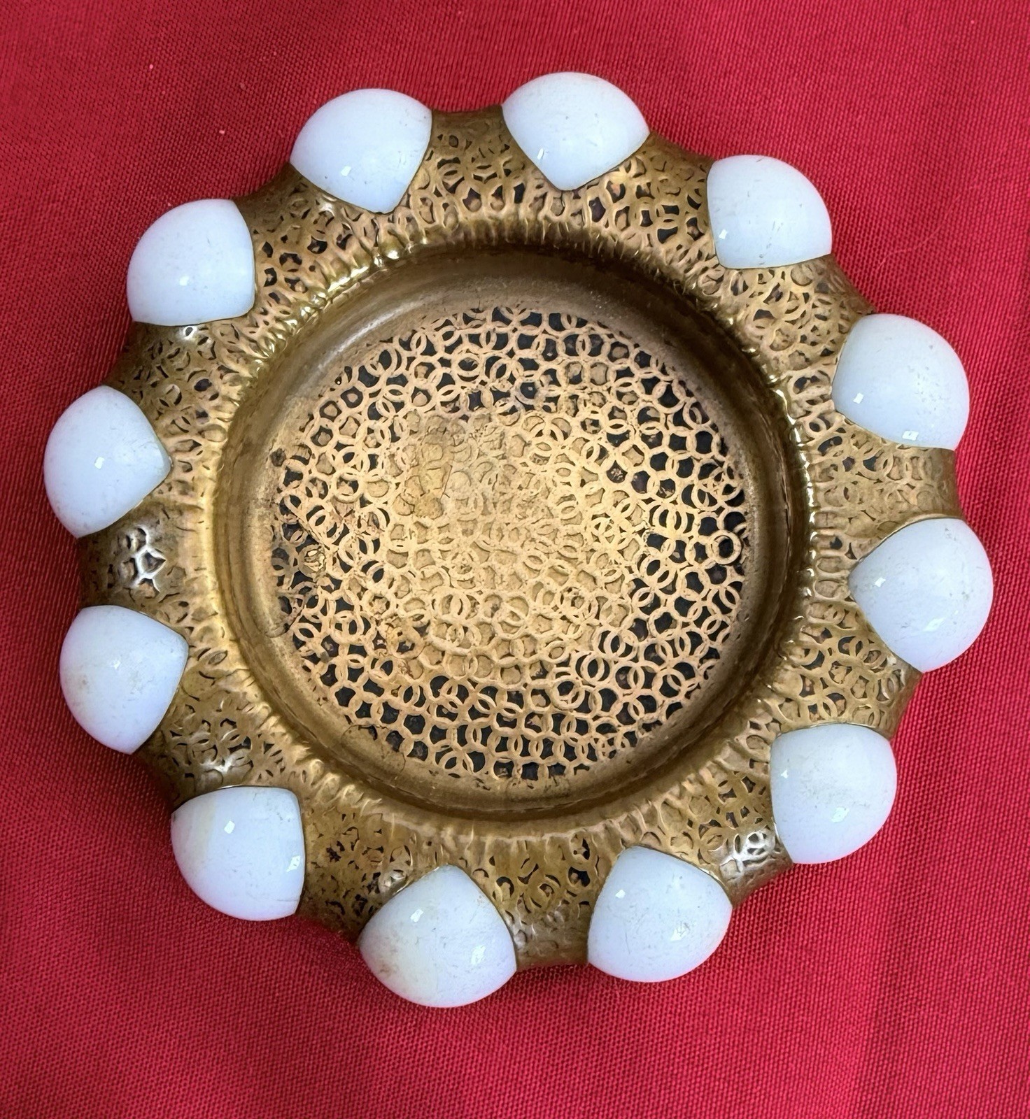 Vtg 1930s Fisher Jewel Tray Vitro Agate Marble Brass Ashtray Coaster Art Deco