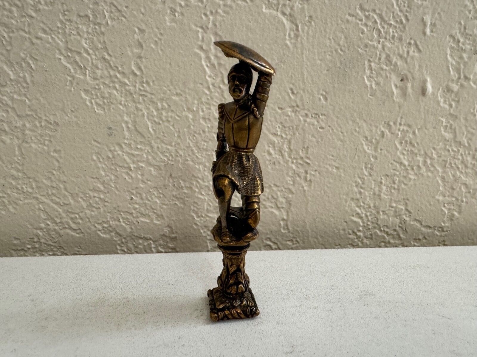 Vintage Antique Brass Metal Knight / Soldier Figural Wax Seal Stamp J.D.