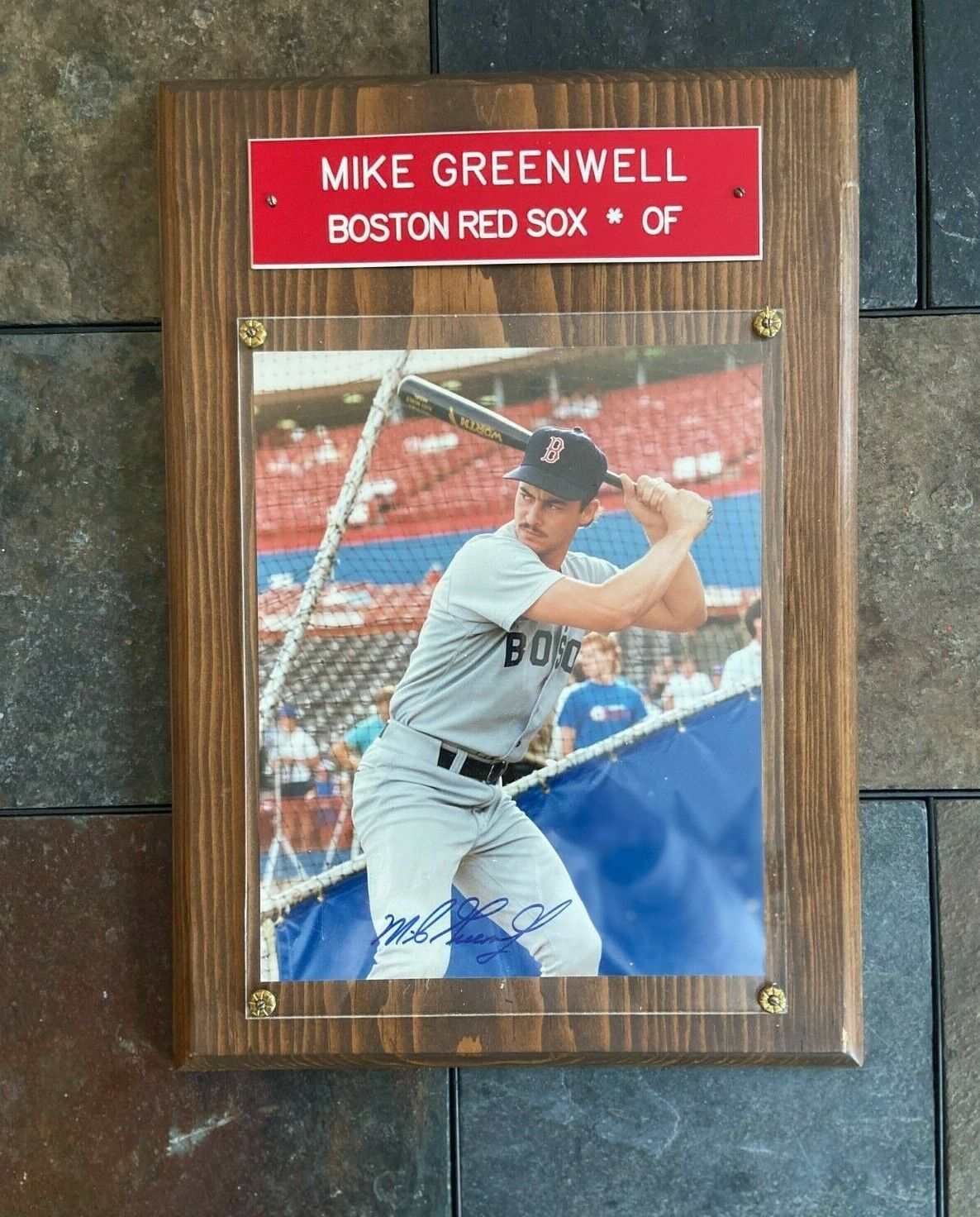 Vintage Mike Greenwell Boston Red Sox Signed Wall Plaque