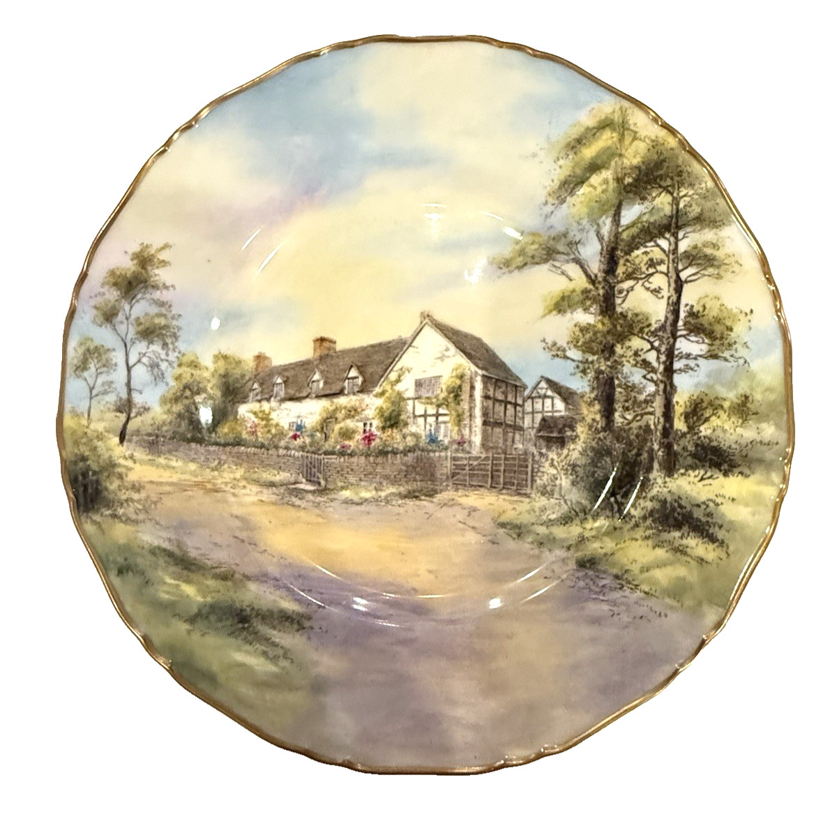 Pristine 1952 Royal Worcester Mary Arden House Cabinet Plate Sign J. Smith 10.5 Pristine 1952 Royal Worcester Mary Arden House Cabinet Plate Sign J. Smith 10.5