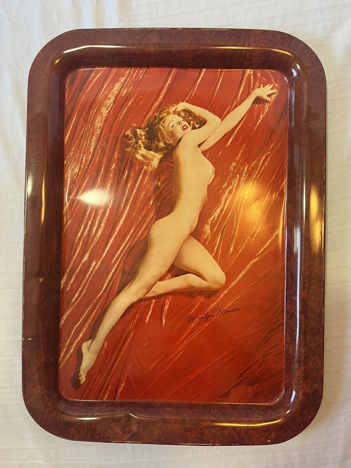 Marilyn Monroe Serving Tray. A New Wrinkle, Tom Kelly. Made in 1950s. 17x12