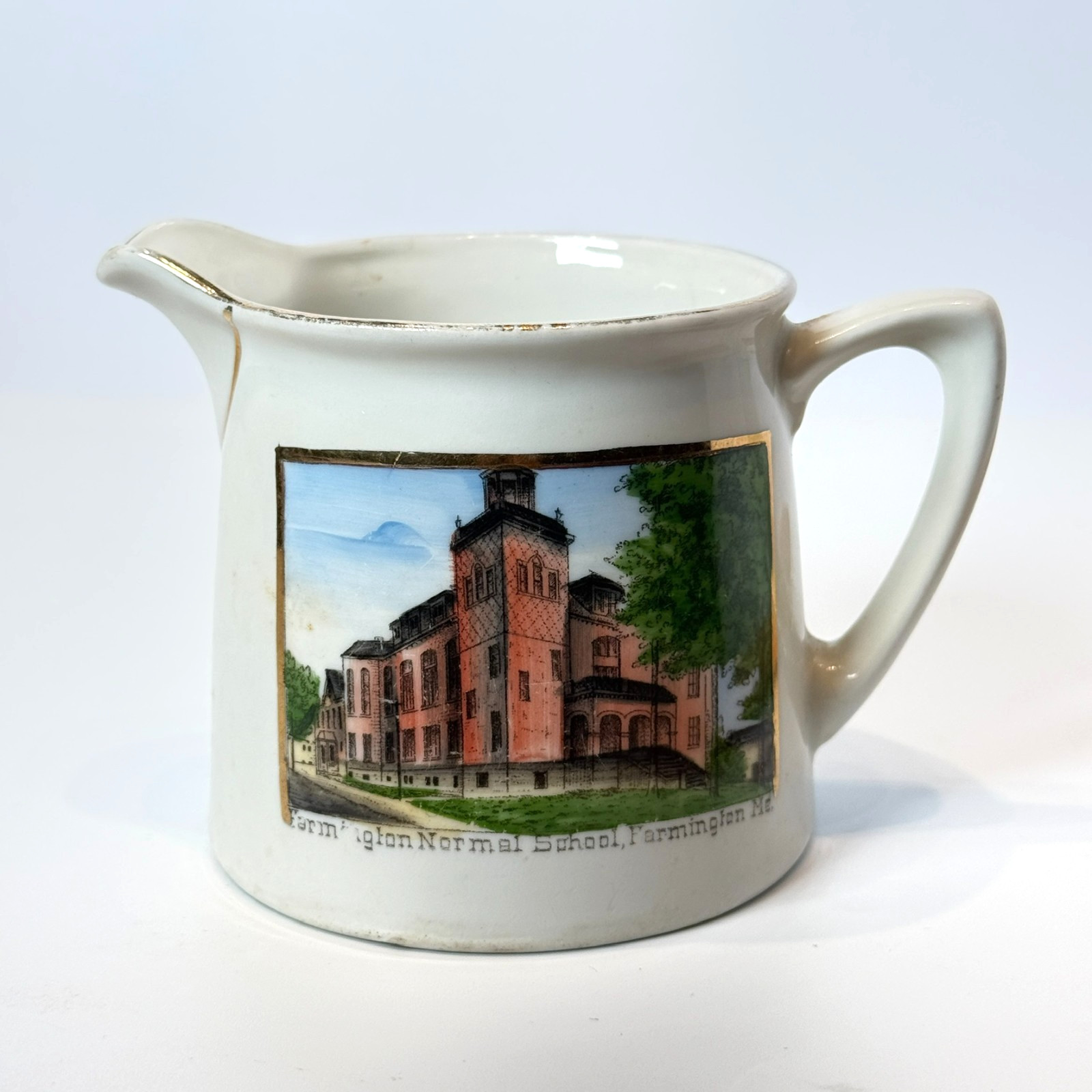 FARMINGTON - Normal School - MAINE ME Antique Souvenir China TRINKET CREAMER