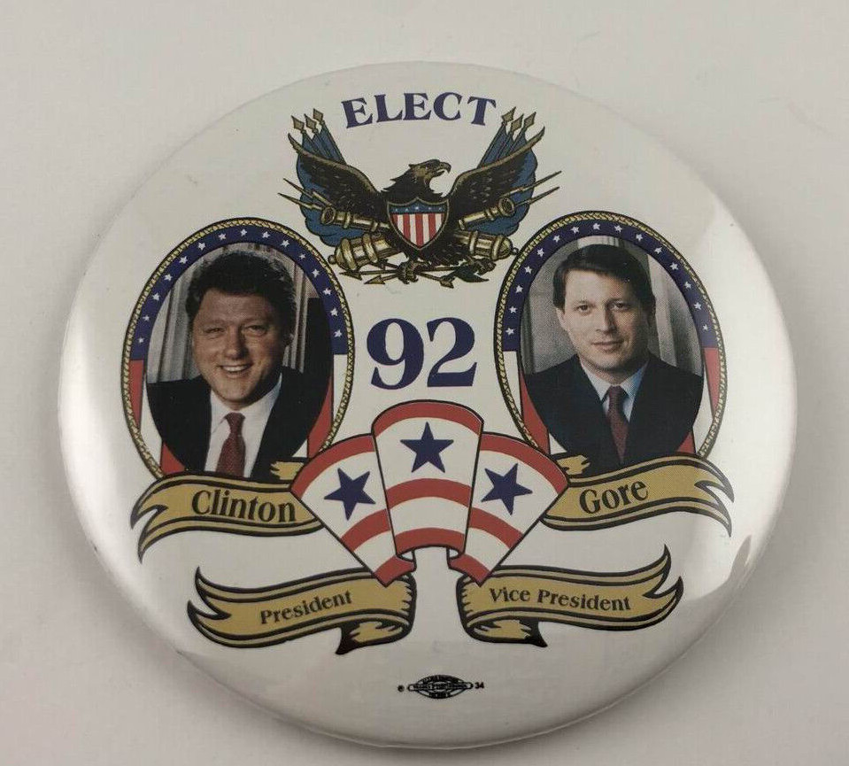 Vintage 1992 ELECT CLINTON GORE Button Pinback Vintage 1992 ELECT CLINTON GORE Button Pinback